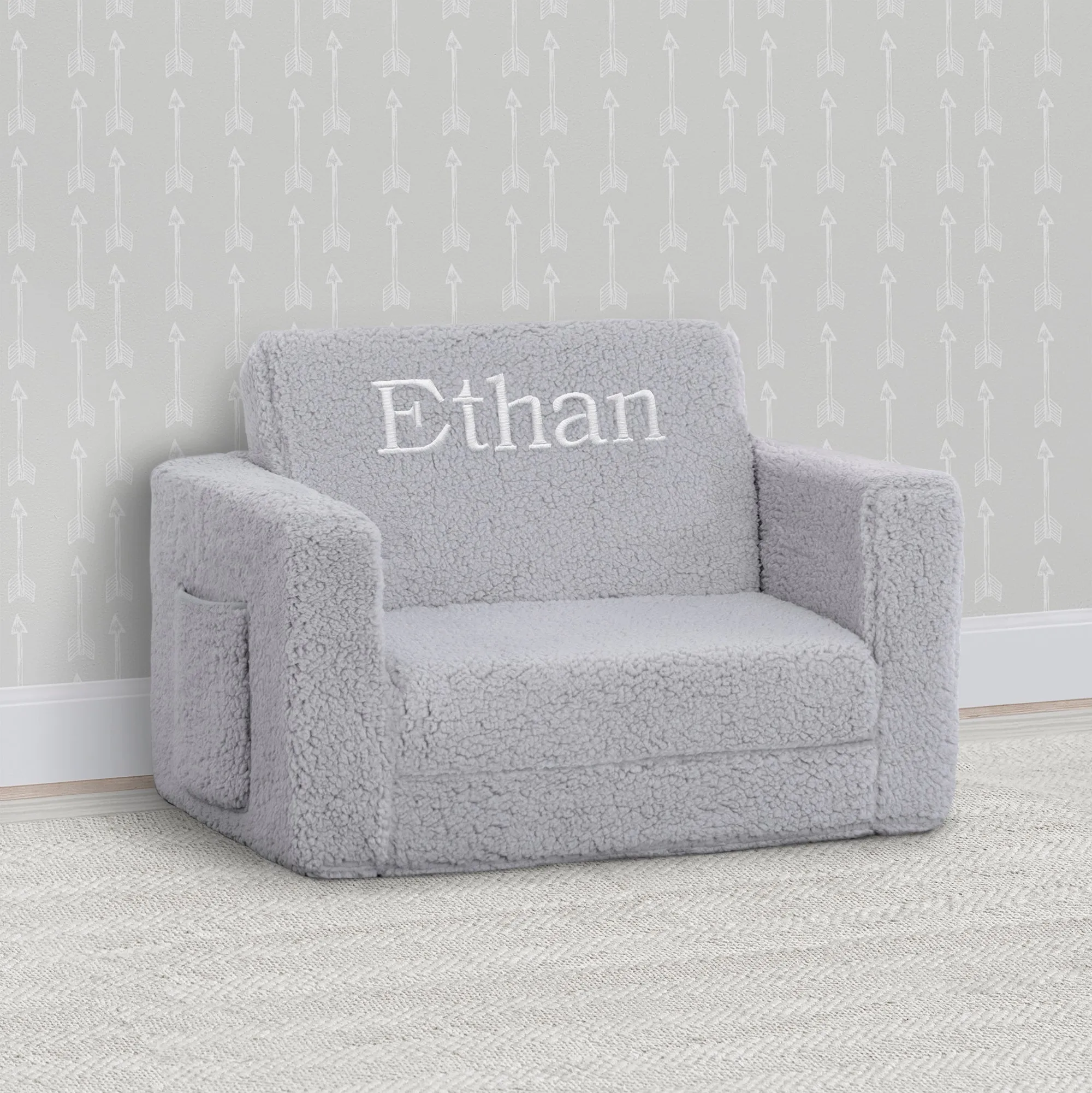 Personalized Cozee Flip-Out Sherpa 2-in-1 Convertible Chair to Lounger for Kids