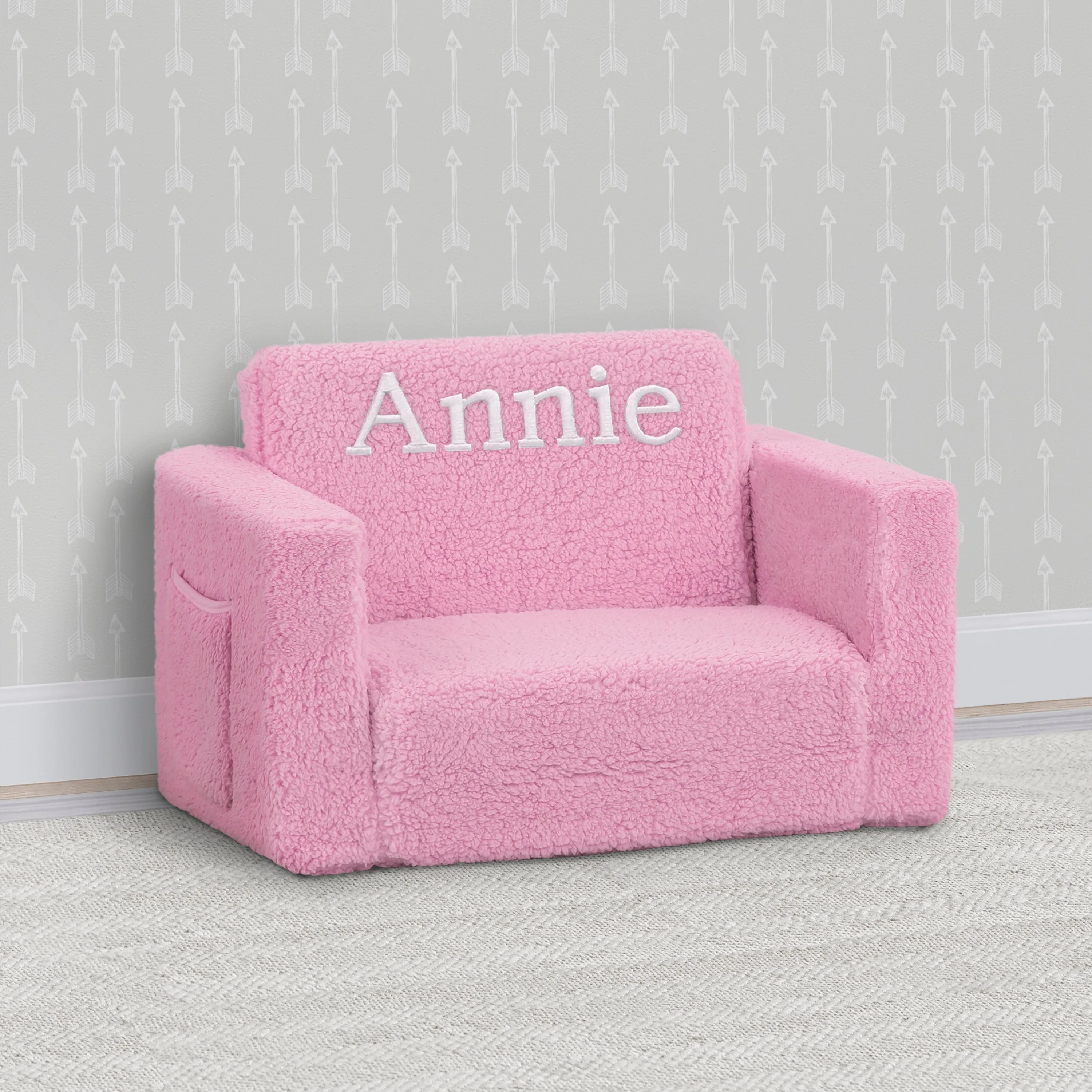 Personalized Cozee Flip-Out Sherpa 2-in-1 Convertible Chair to Lounger for Kids