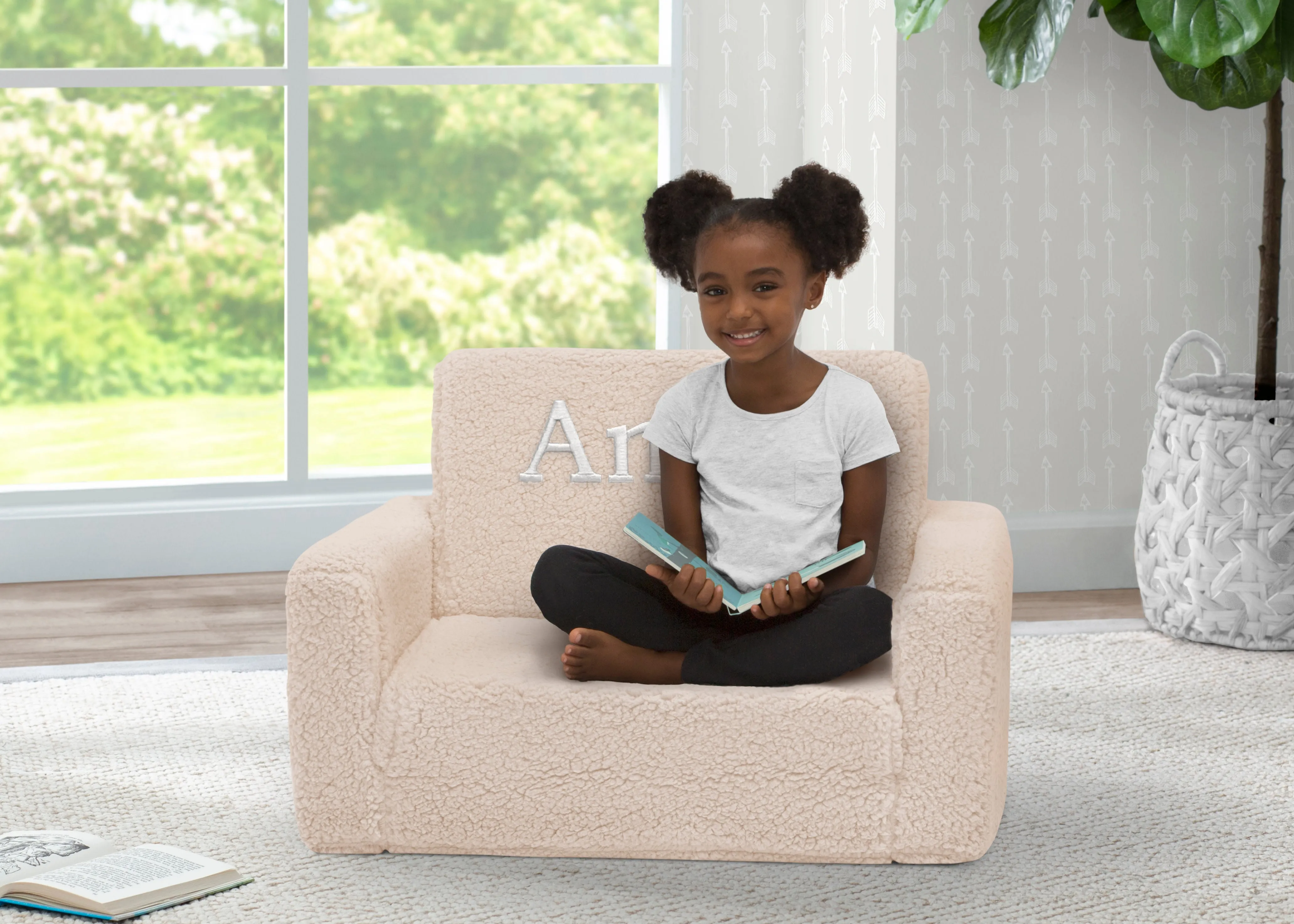 Personalized Cozee Flip-Out Sherpa 2-in-1 Convertible Chair to Lounger for Kids