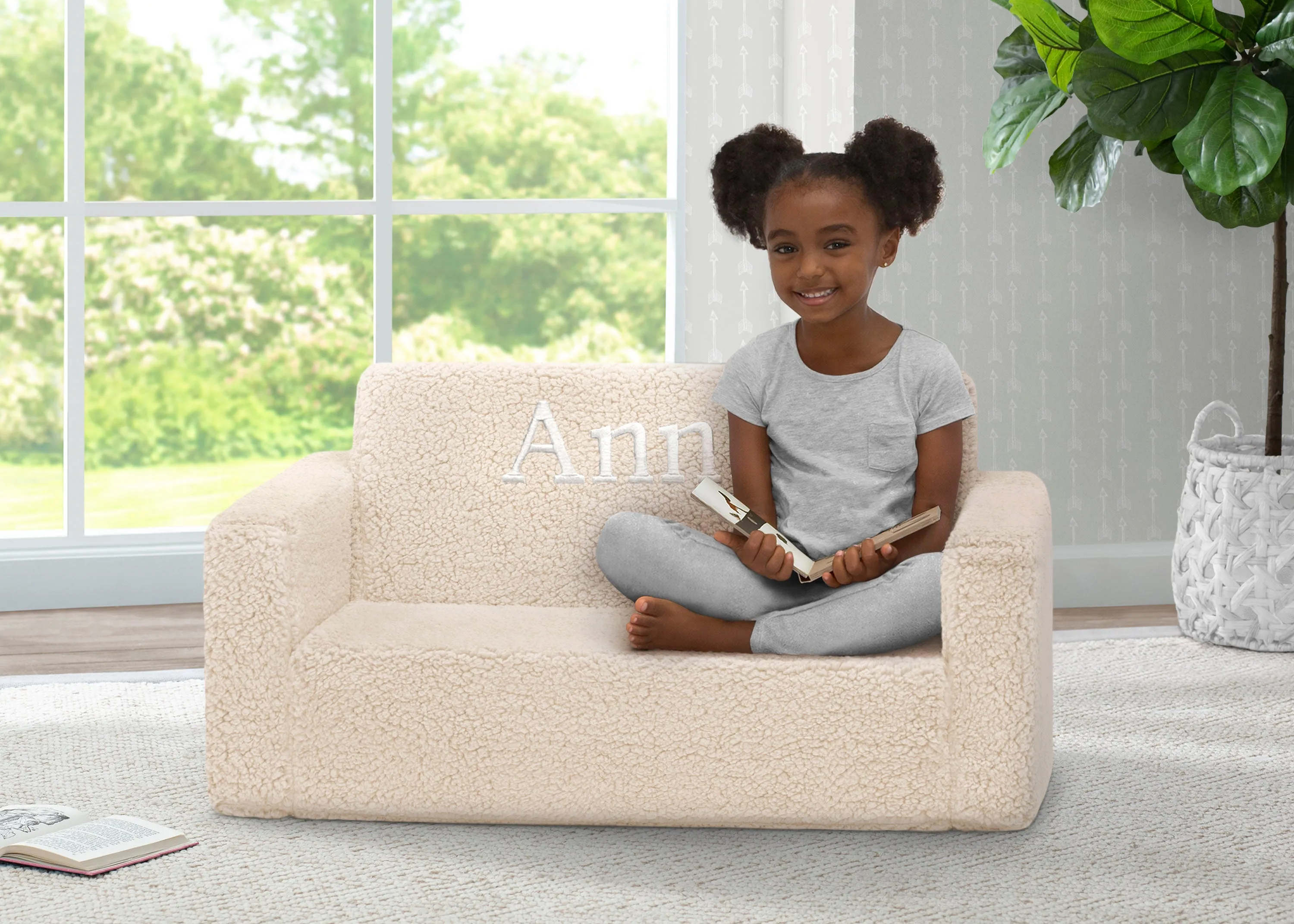 Personalized Cozee Flip-Out Sherpa 2-in-1 Convertible Sofa to Lounger for Kids