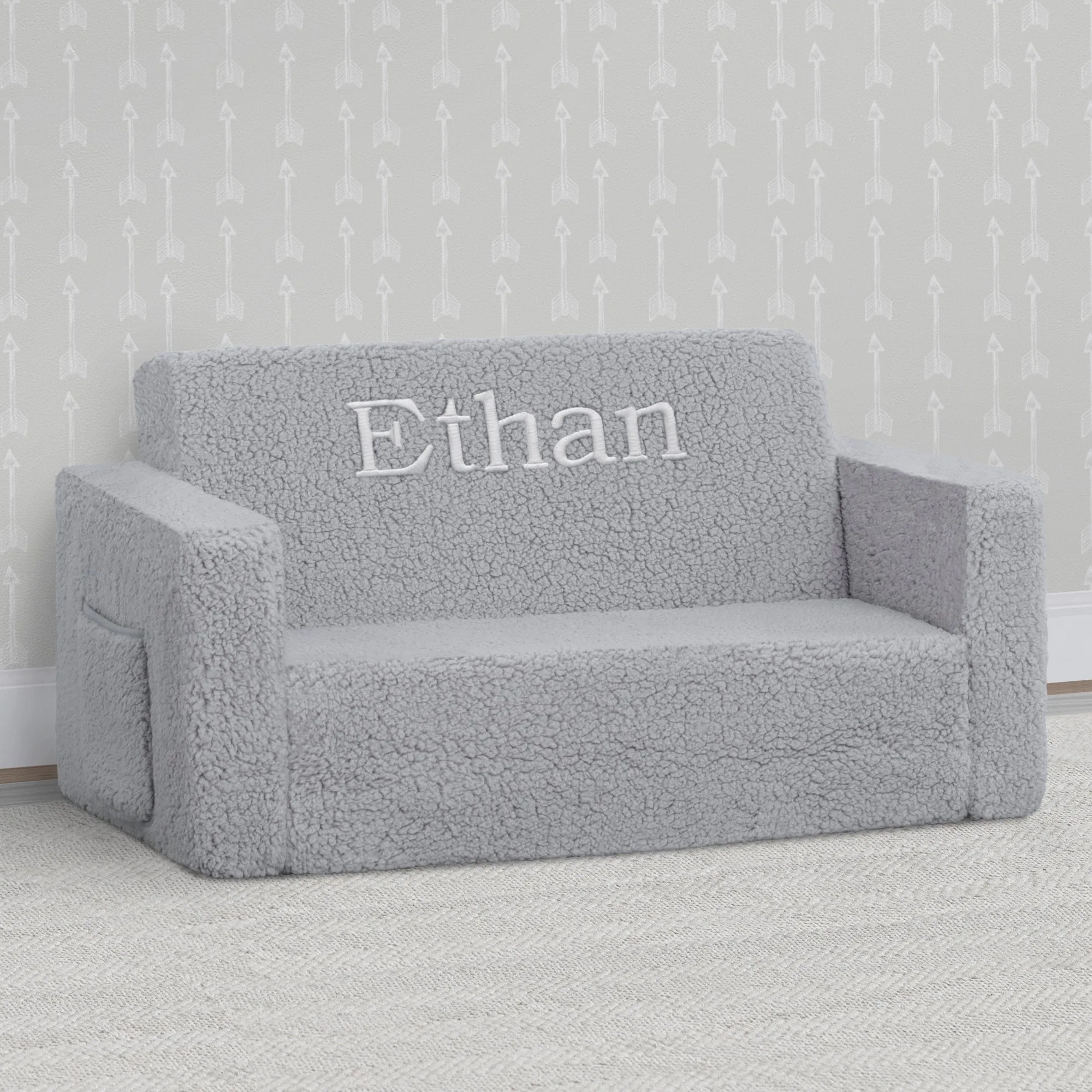 Personalized Cozee Flip-Out Sherpa 2-in-1 Convertible Sofa to Lounger for Kids