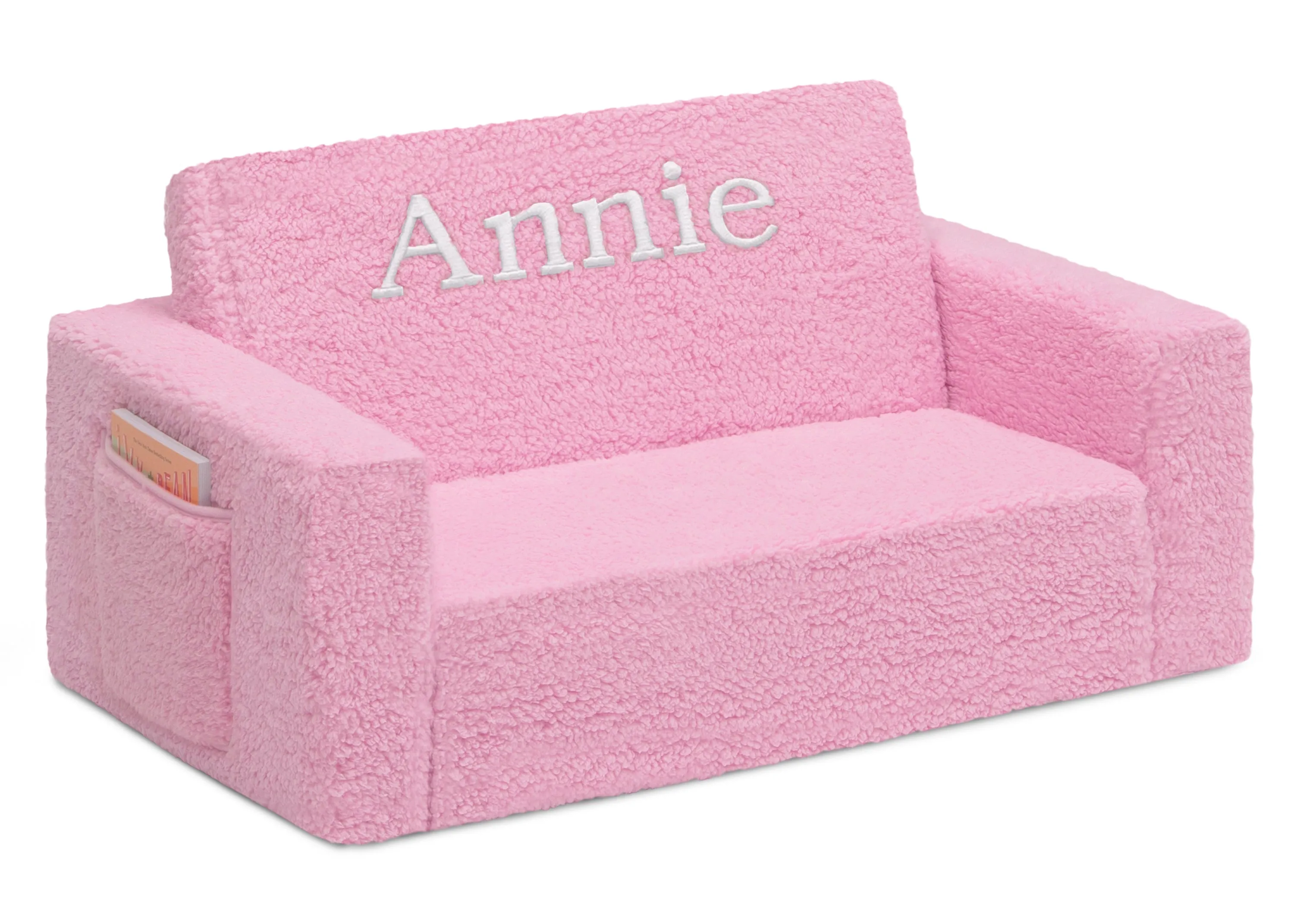 Personalized Cozee Flip-Out Sherpa 2-in-1 Convertible Sofa to Lounger for Kids
