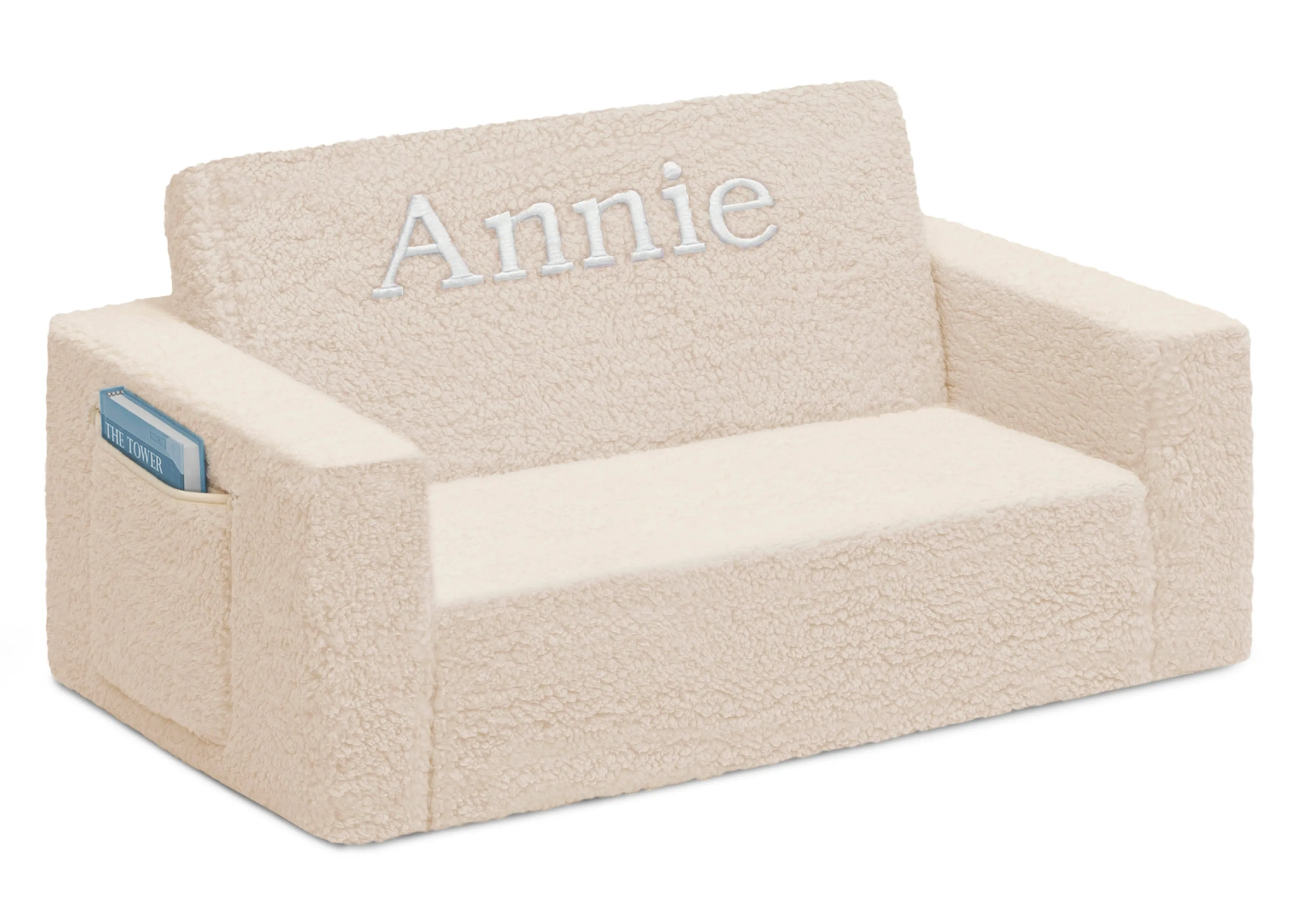 Personalized Cozee Flip-Out Sherpa 2-in-1 Convertible Sofa to Lounger for Kids
