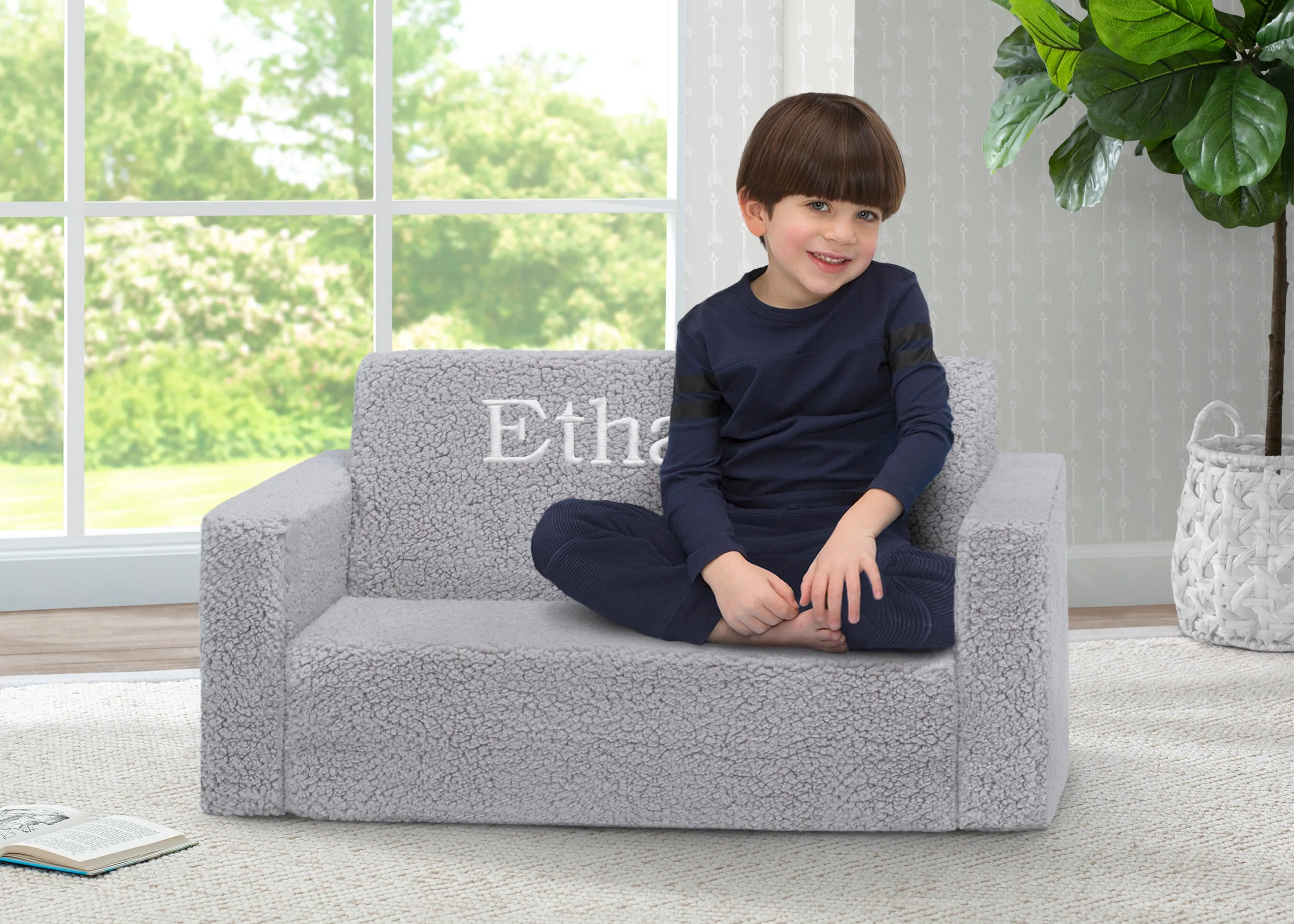 Personalized Cozee Flip-Out Sherpa 2-in-1 Convertible Sofa to Lounger for Kids