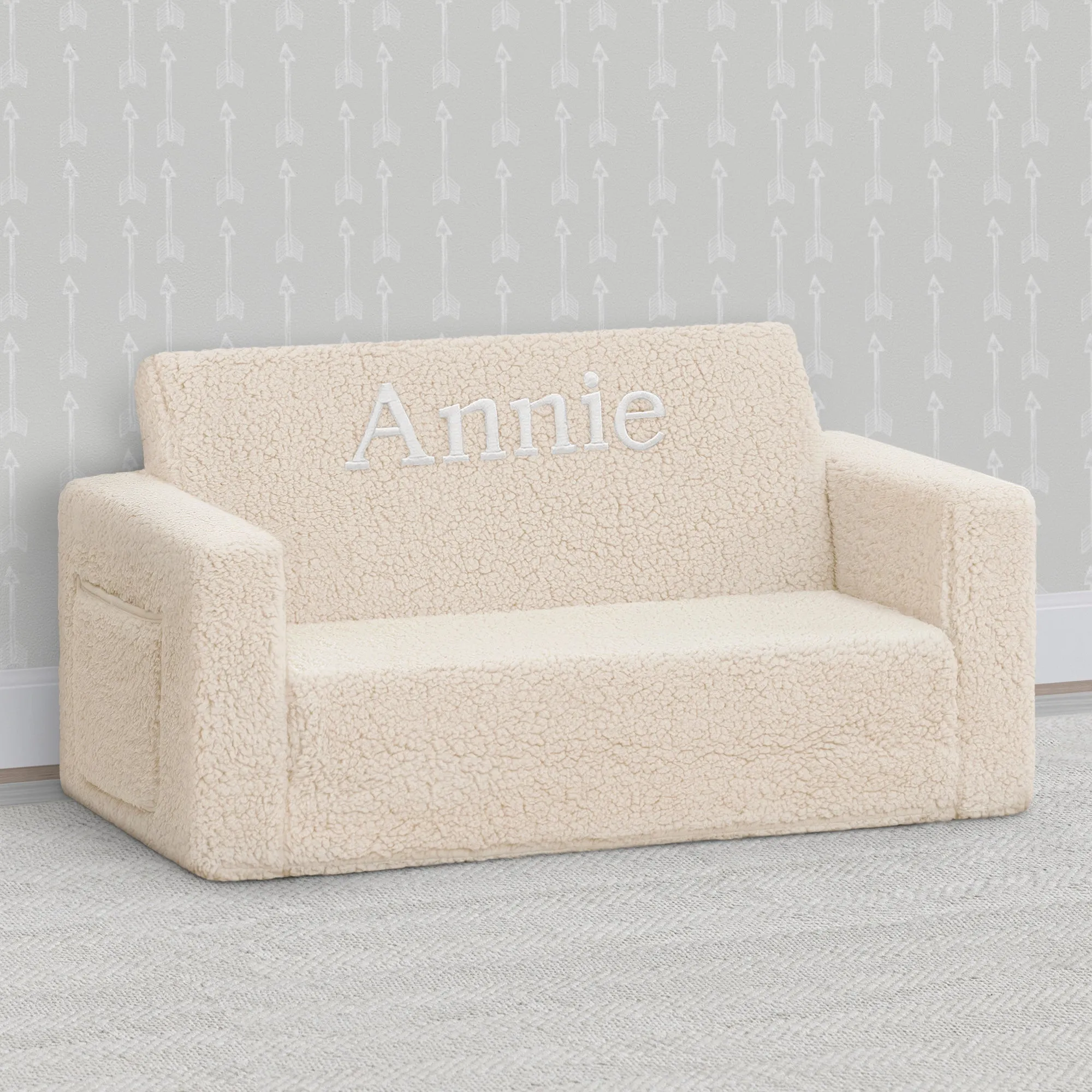 Personalized Cozee Flip-Out Sherpa 2-in-1 Convertible Sofa to Lounger for Kids