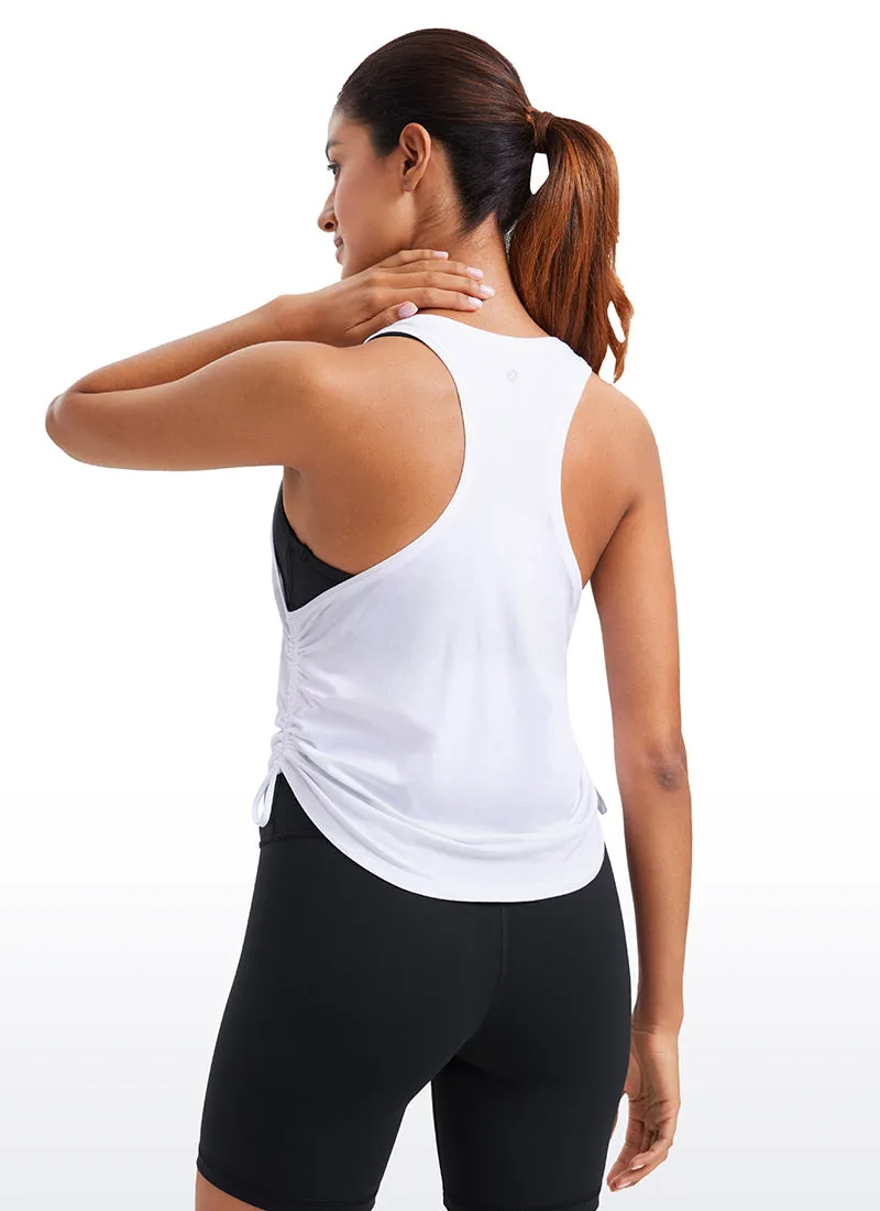 Pima Cotton High Neck Ruched Sides Tank Racerback