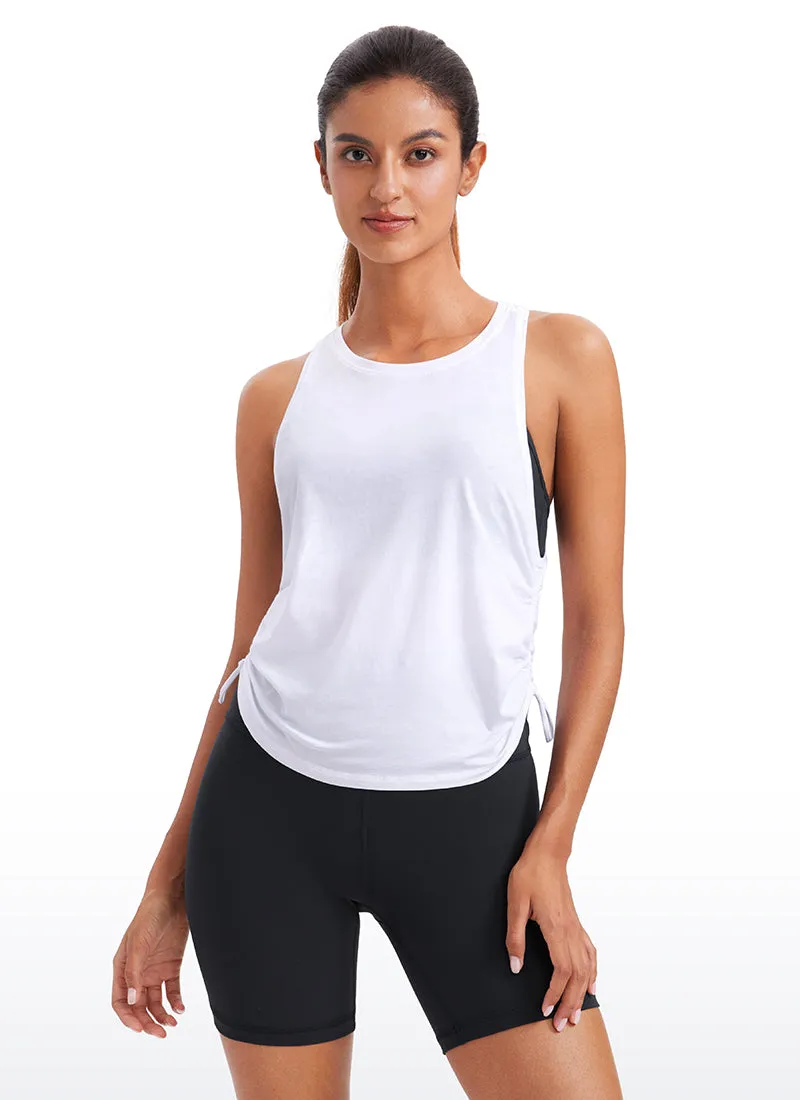 Pima Cotton High Neck Ruched Sides Tank Racerback