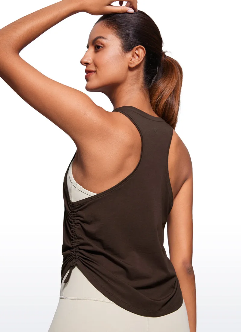 Pima Cotton High Neck Ruched Sides Tank Racerback