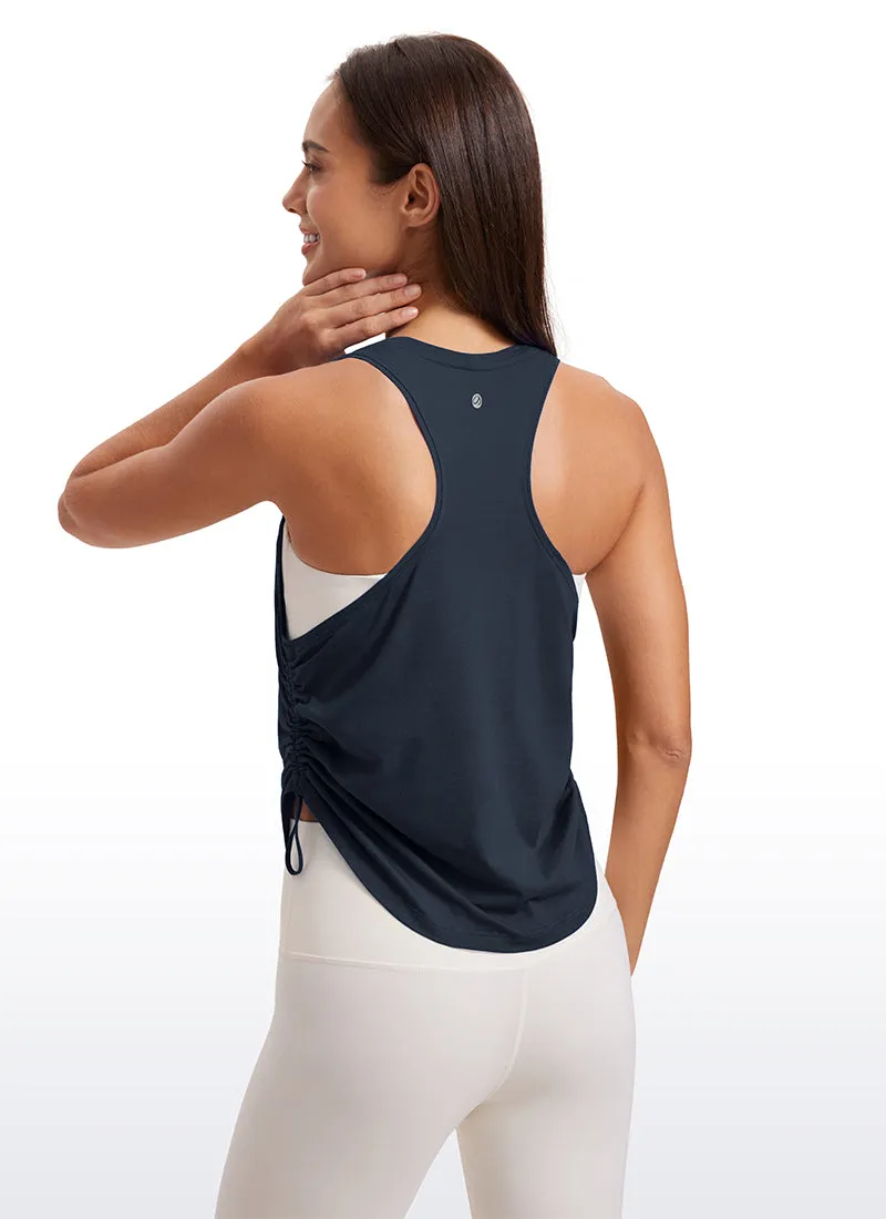 Pima Cotton High Neck Ruched Sides Tank Racerback