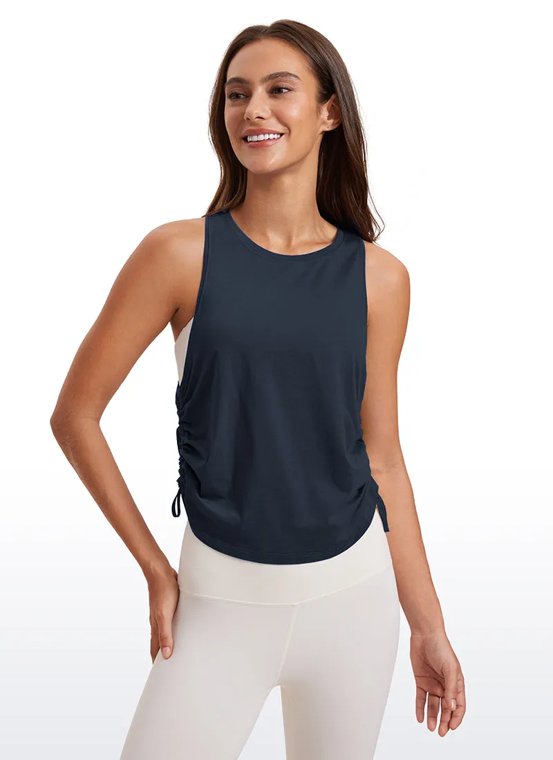 Pima Cotton High Neck Ruched Sides Tank Racerback