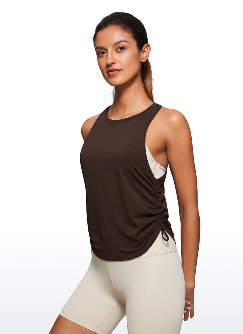 Pima Cotton High Neck Ruched Sides Tank Racerback