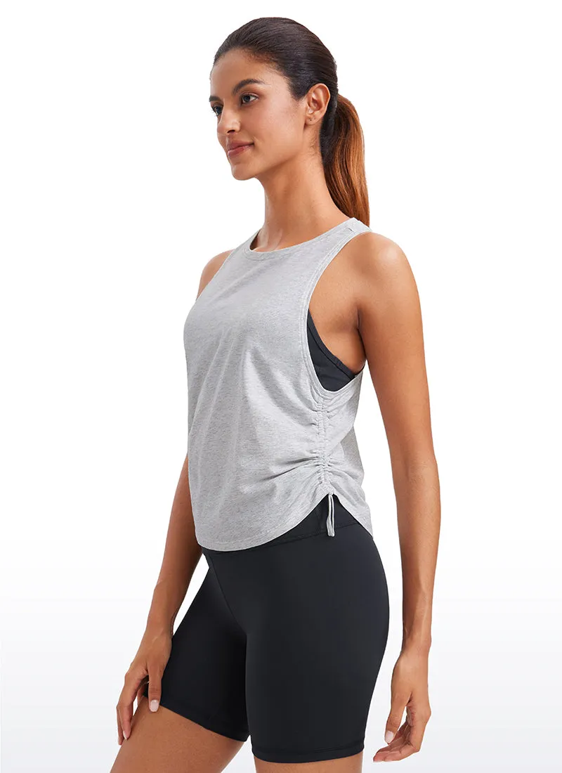 Pima Cotton High Neck Ruched Sides Tank Racerback