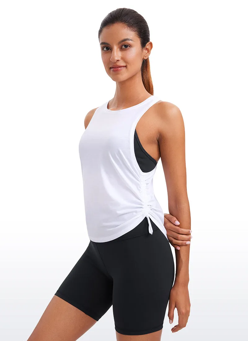 Pima Cotton High Neck Ruched Sides Tank Racerback