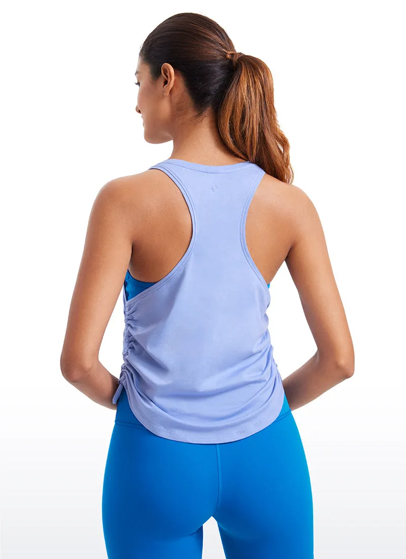 Pima Cotton High Neck Ruched Sides Tank Racerback