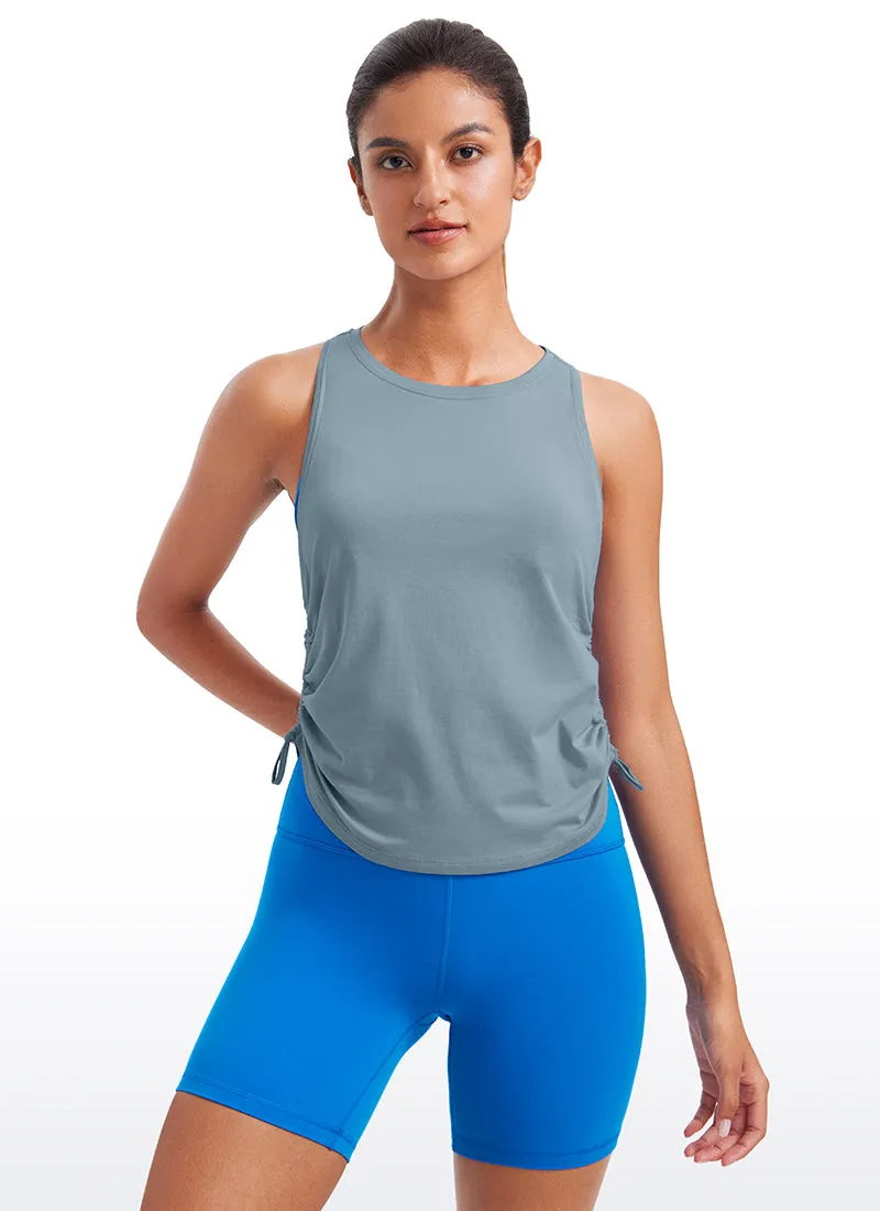 Pima Cotton High Neck Ruched Sides Tank Racerback