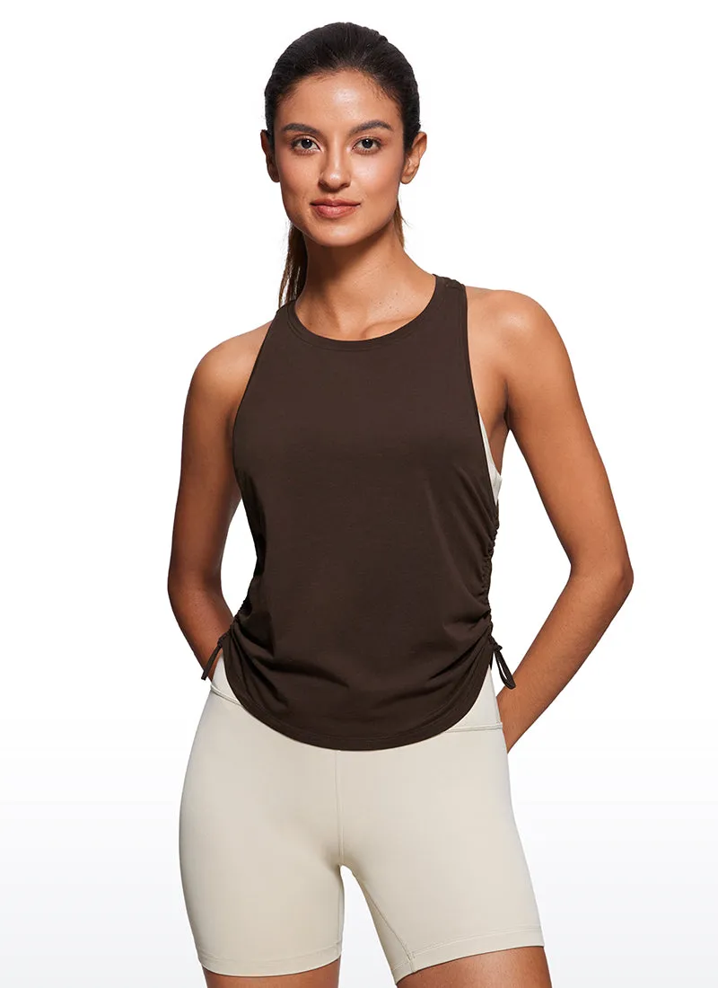 Pima Cotton High Neck Ruched Sides Tank Racerback