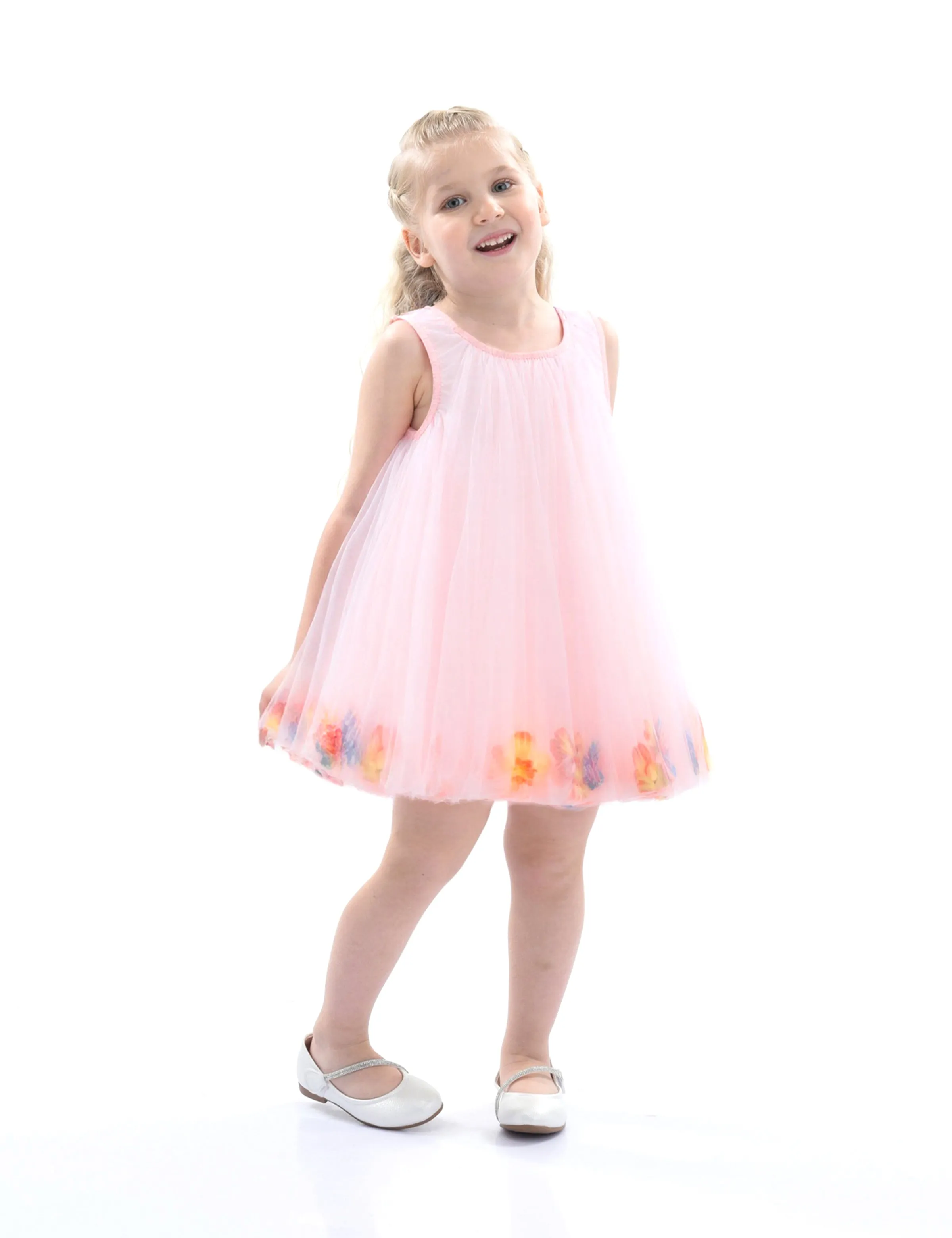 Pink Floral Layered Sleeveless Dress