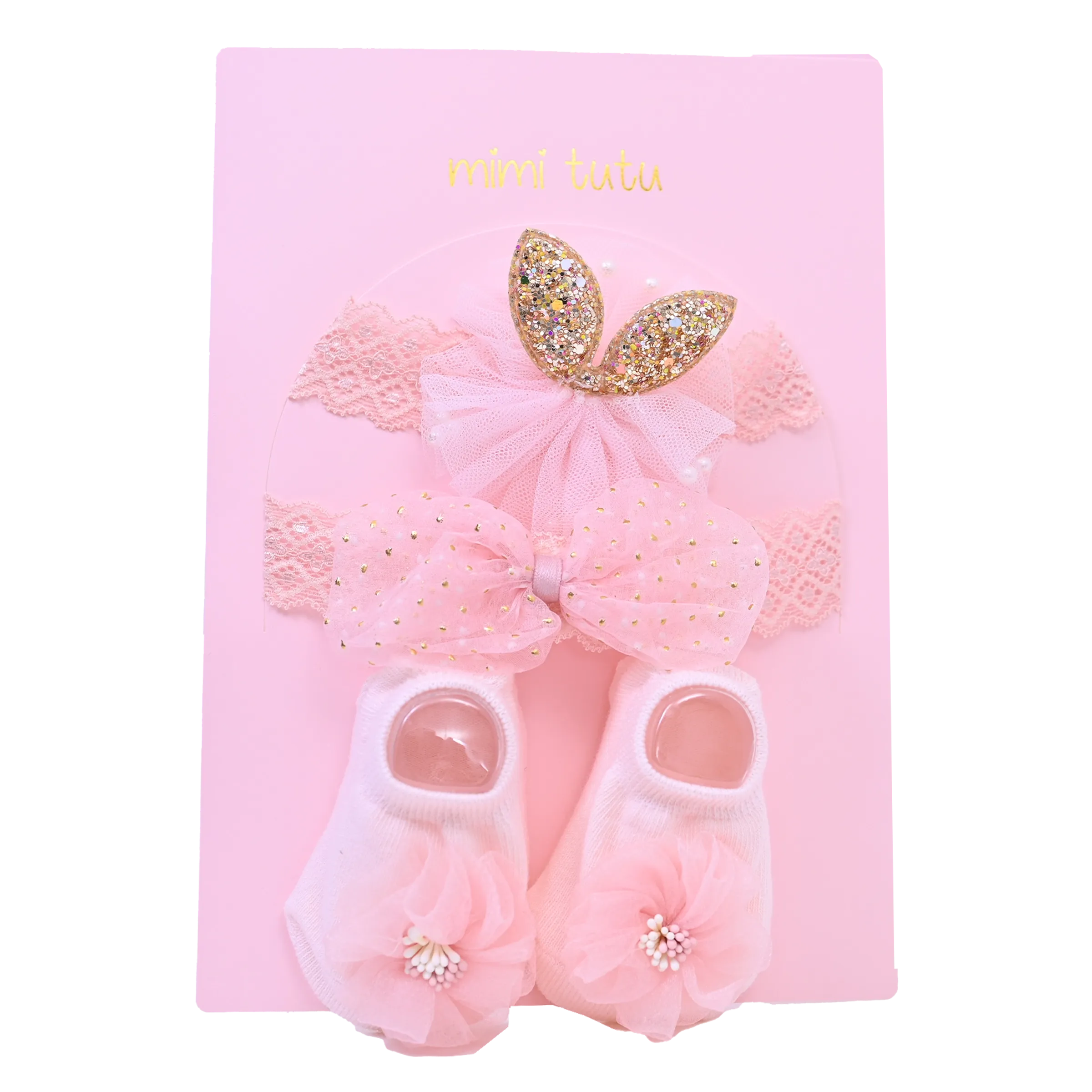 Pink Flower Bow Gold Accent Gift Set