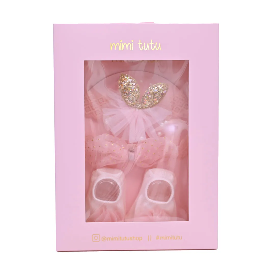 Pink Flower Bow Gold Accent Gift Set