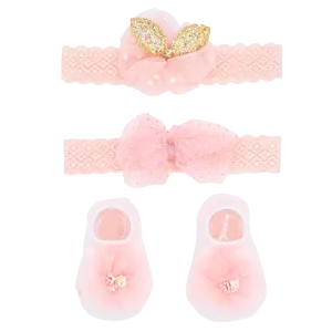 Pink Flower Bow Gold Accent Gift Set