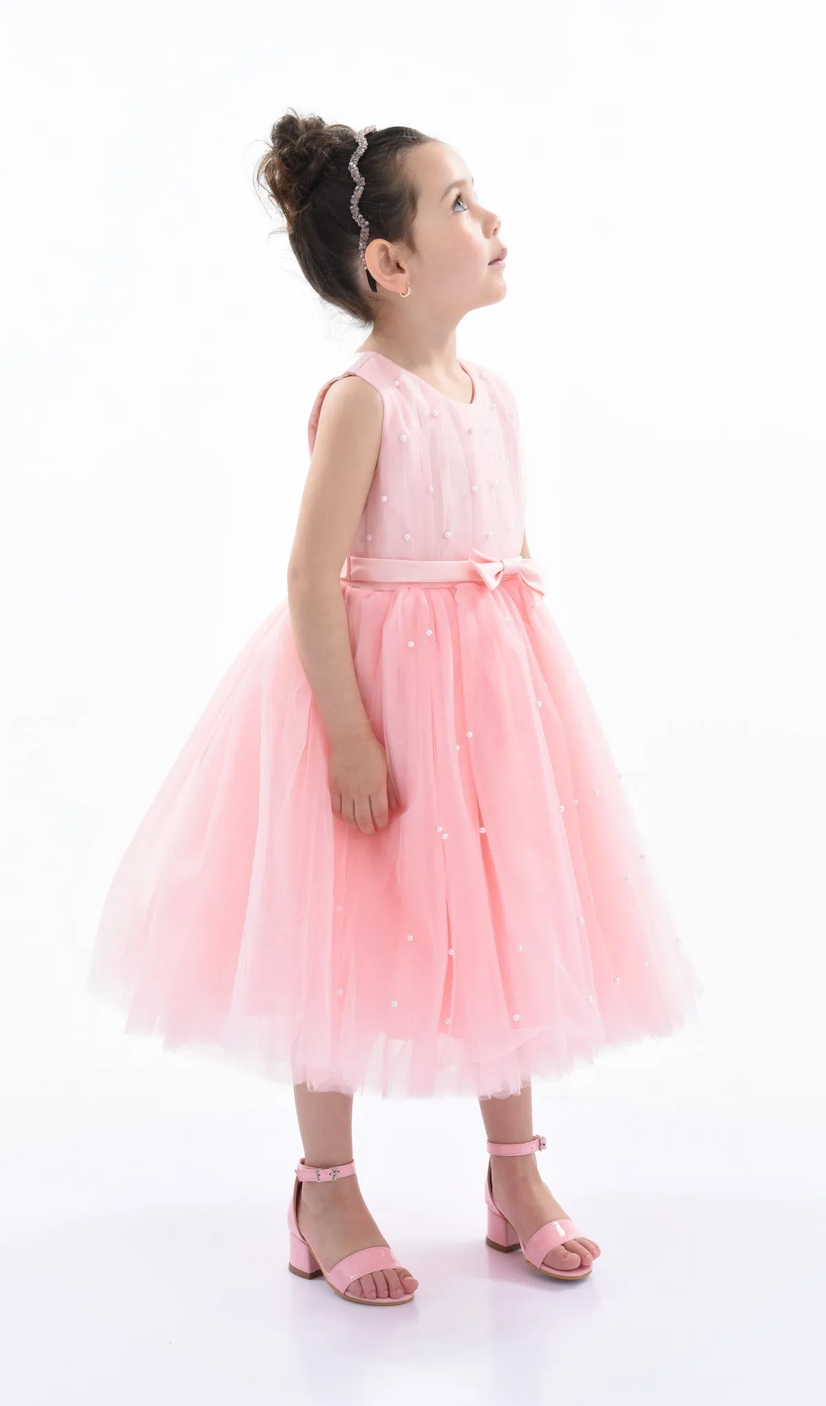 Pink Pearl Bow Tulle Dress