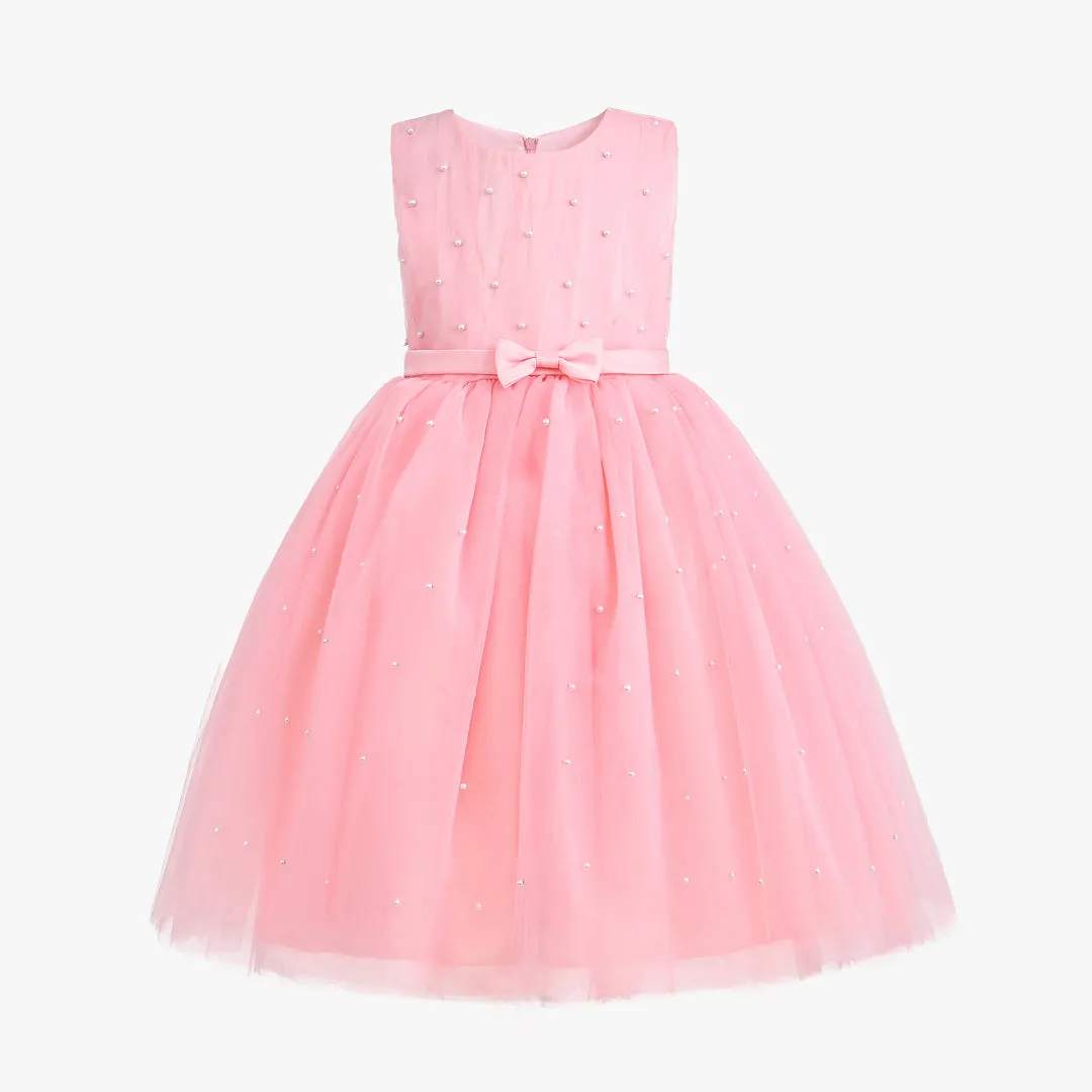 Pink Pearl Bow Tulle Dress