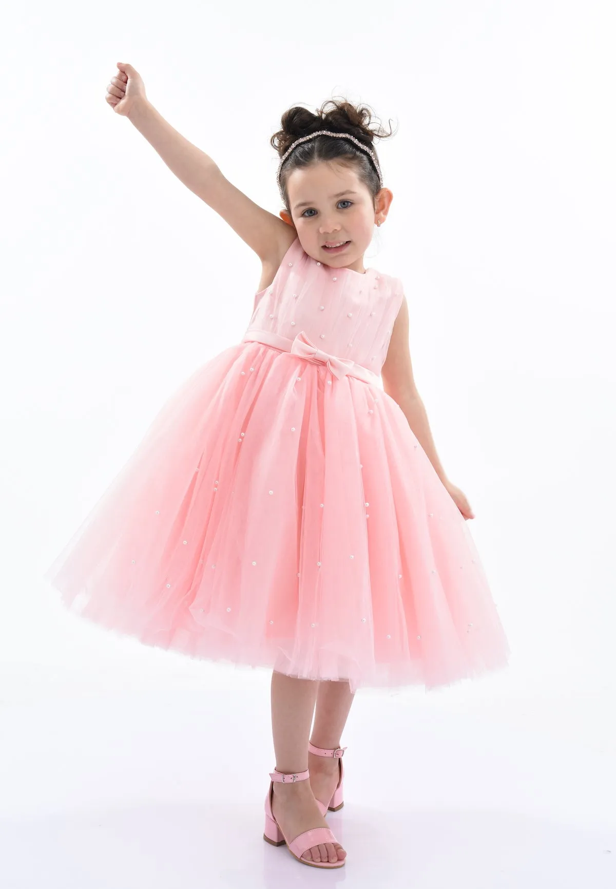 Pink Pearl Bow Tulle Dress