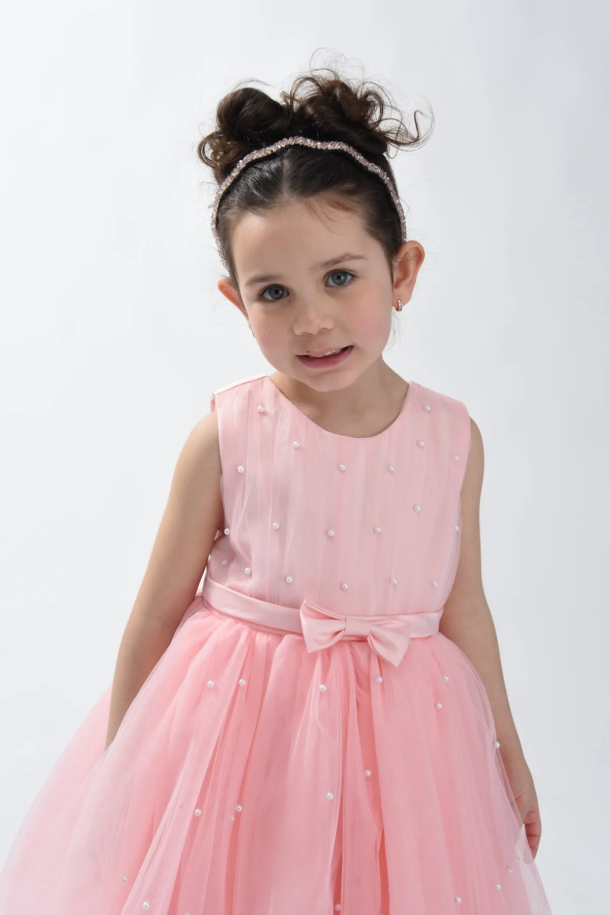 Pink Pearl Bow Tulle Dress