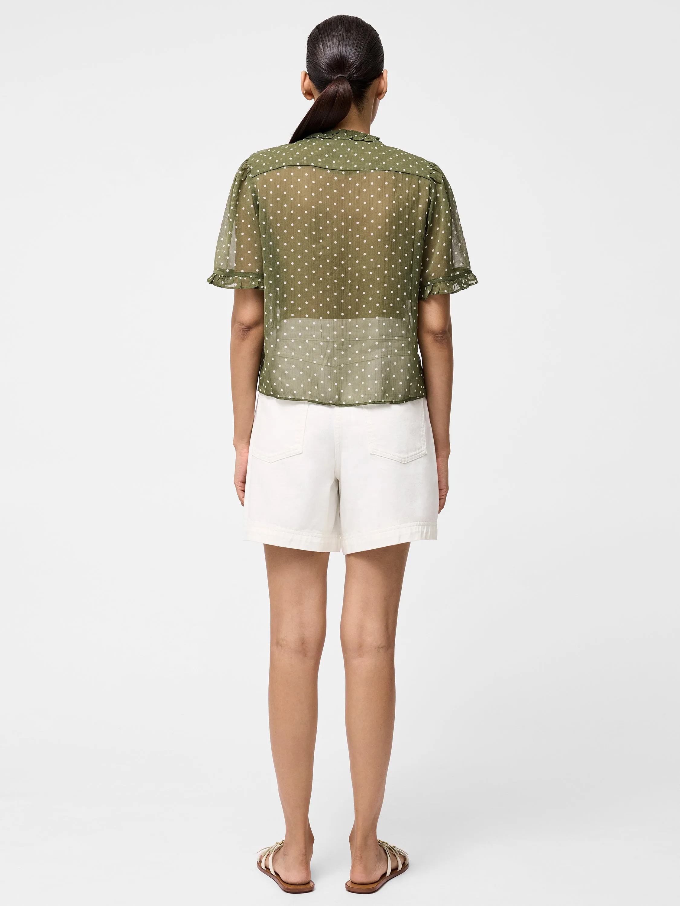 Polka Dot Short Sleeve Ruffle Top