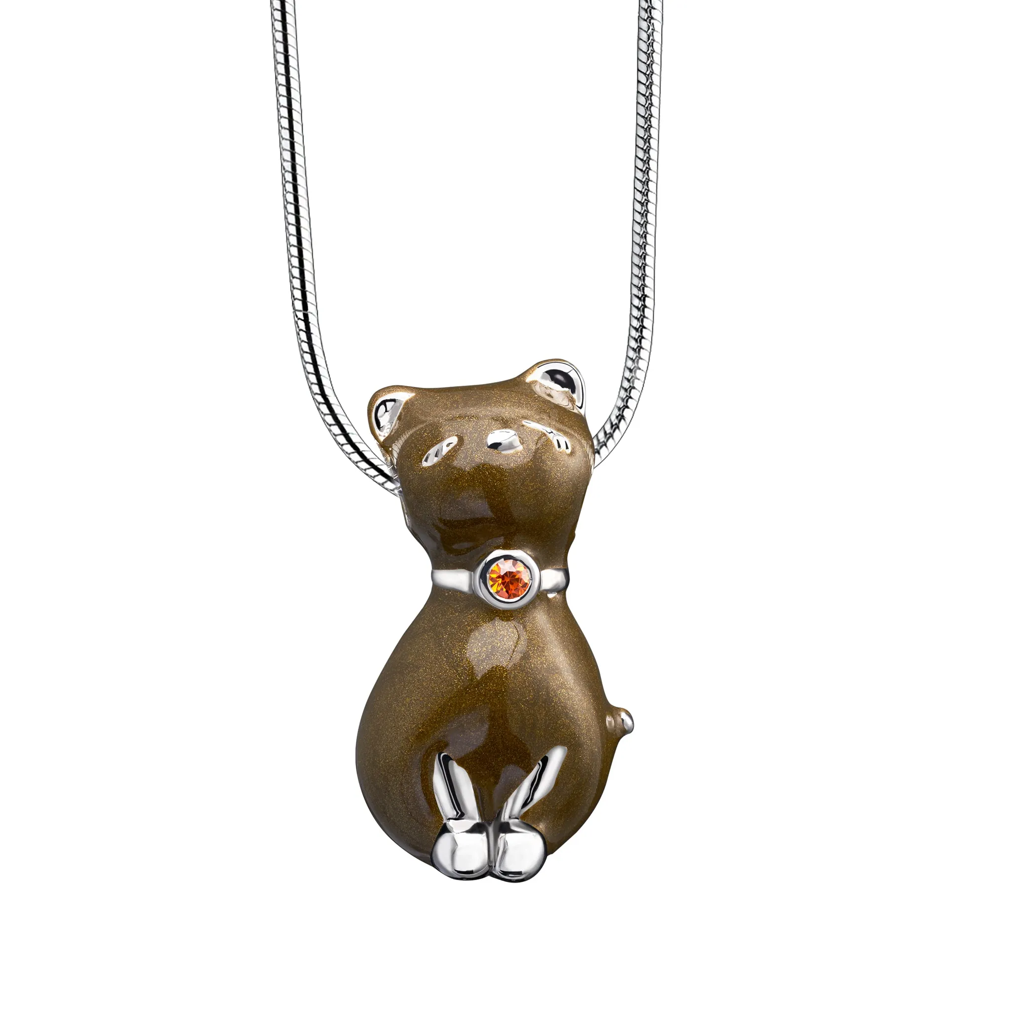 Princess Cat Bronze with Topaz Swarovski Crystal Sterling Silver Cremation Pendant