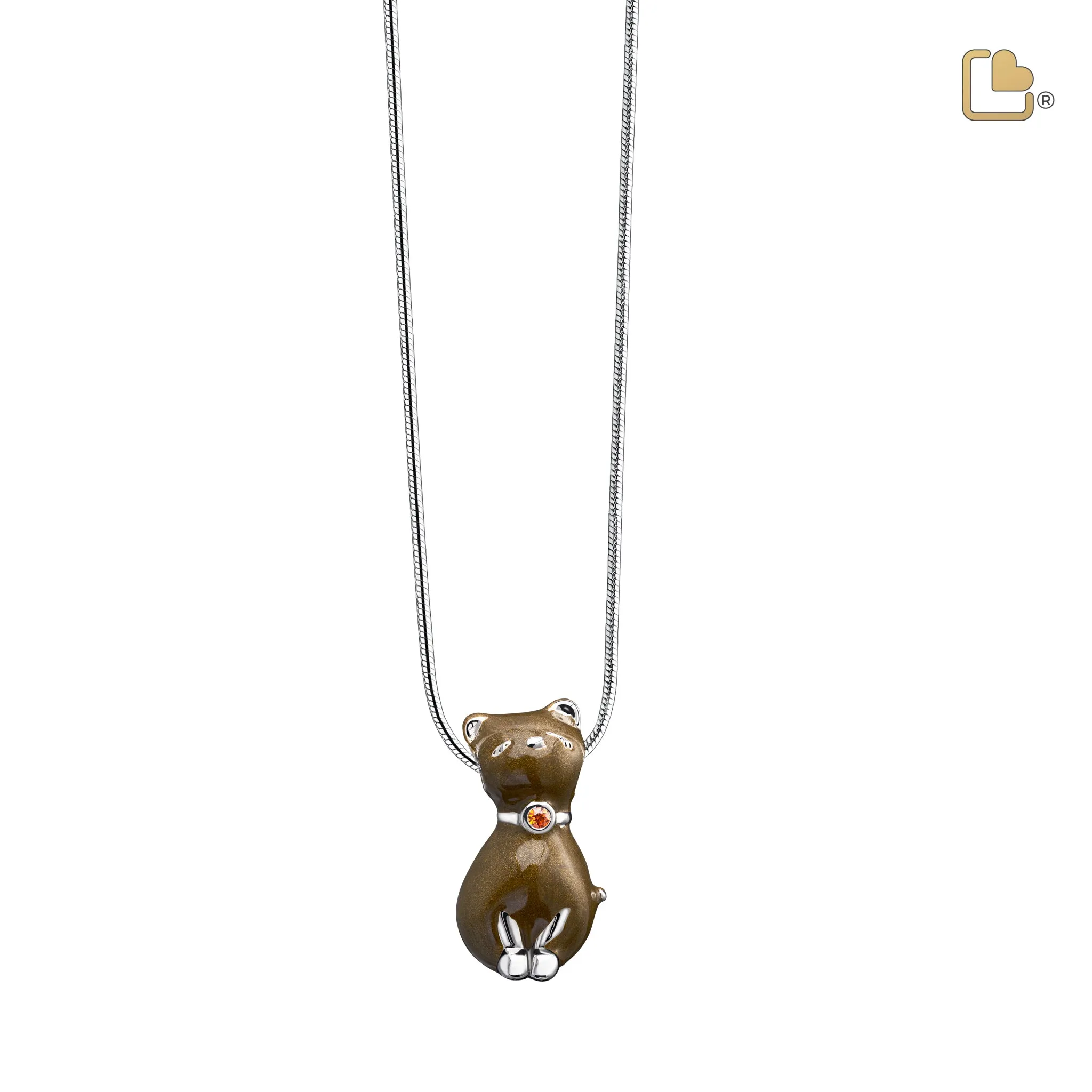 Princess Cat Bronze with Topaz Swarovski Crystal Sterling Silver Cremation Pendant