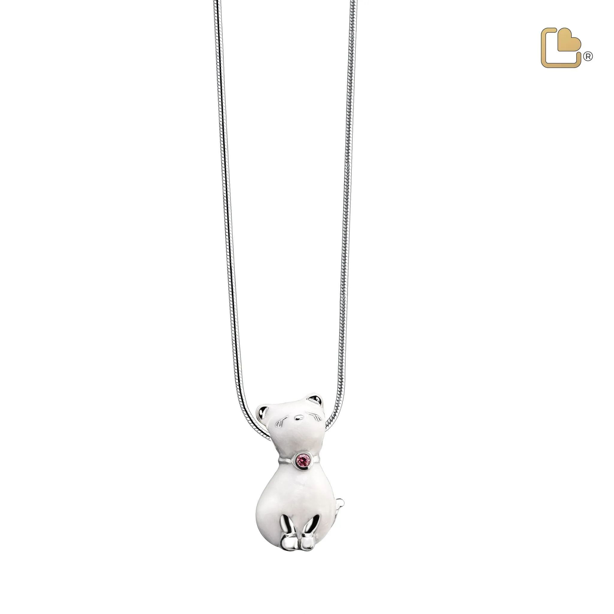 Princess Cat Pearl with Pink Swarovski Crystal Sterling Silver Cremation Pendant