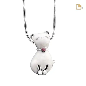 Princess Cat Pearl with Pink Swarovski Crystal Sterling Silver Cremation Pendant