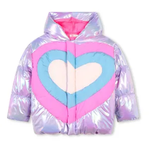 Purple Metallic Heart Puffer Jacket
