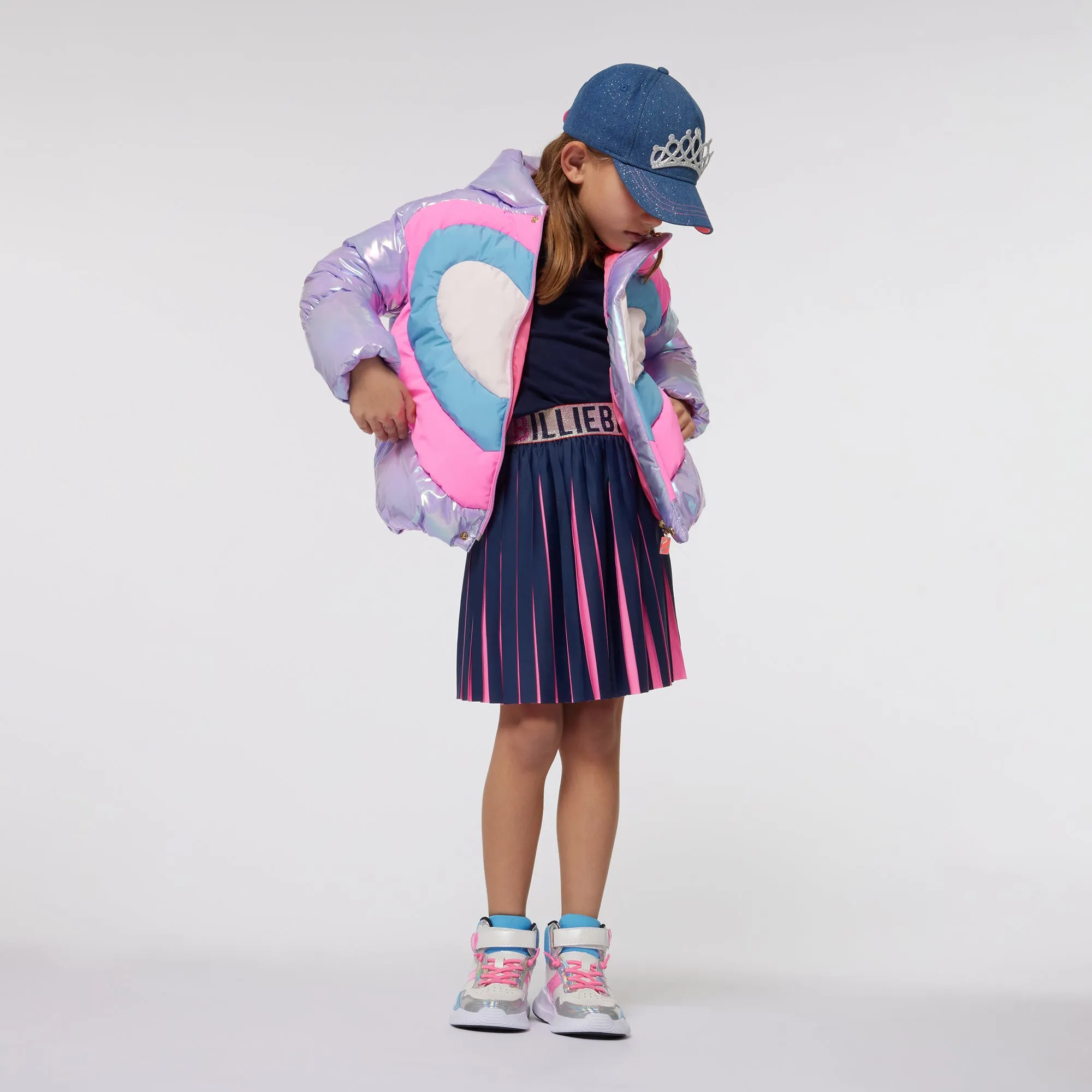 Purple Metallic Heart Puffer Jacket