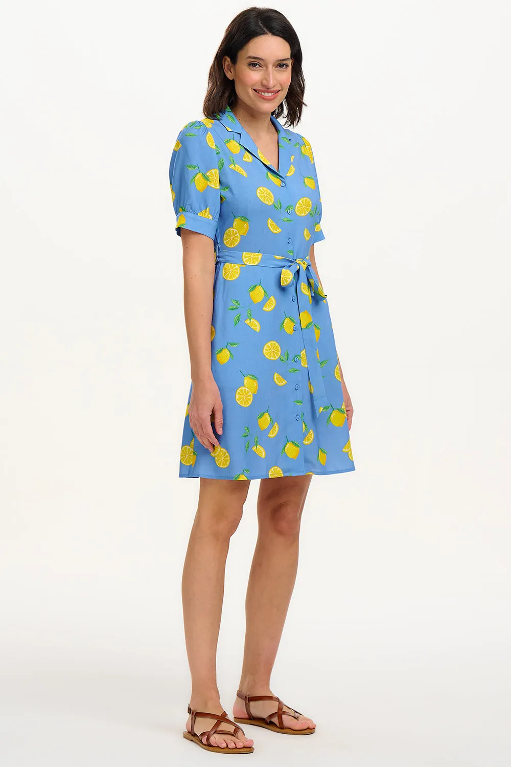 Rebekka Mini Shirt Dress - Blue. Lemon Drizzle
