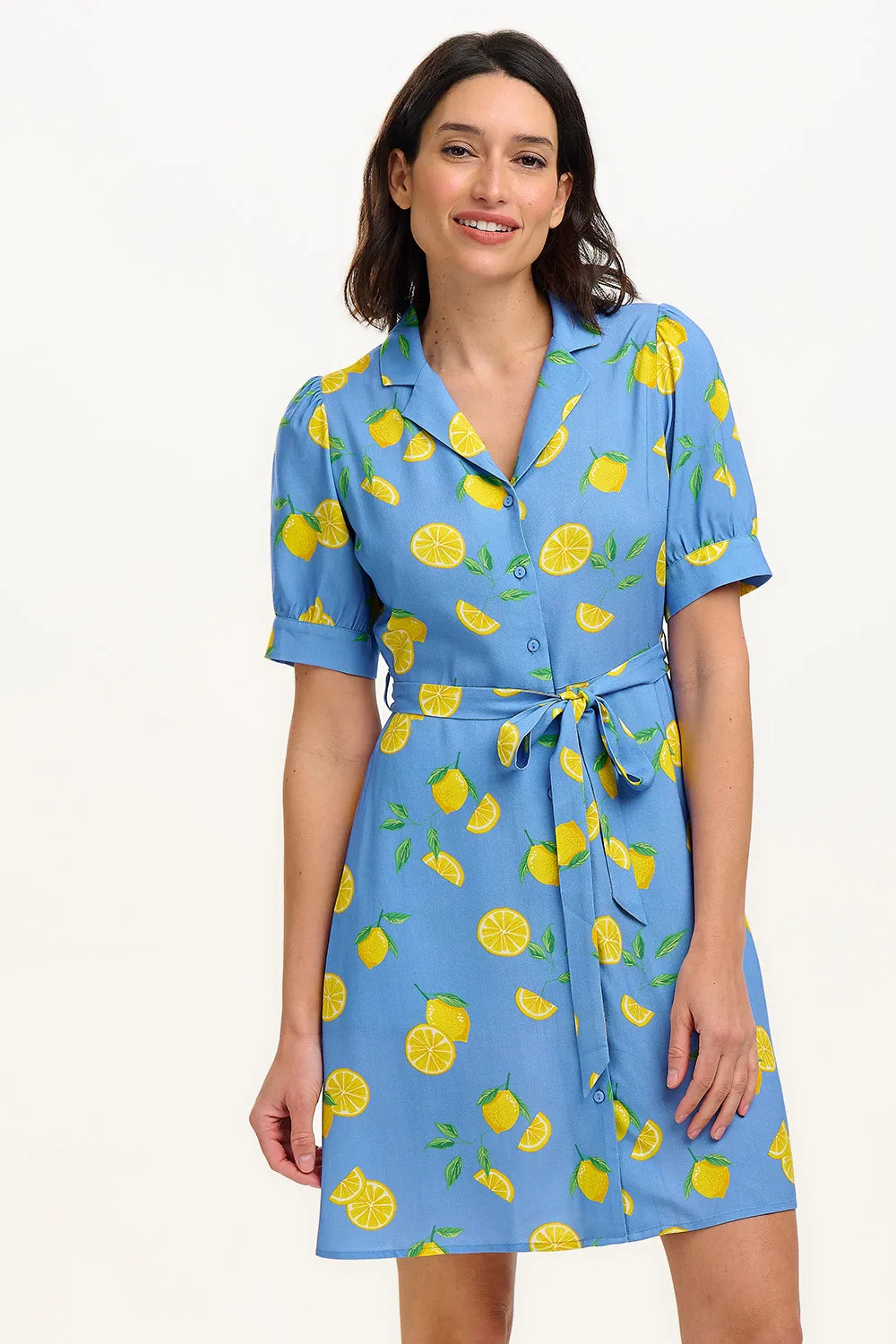 Rebekka Mini Shirt Dress - Blue. Lemon Drizzle