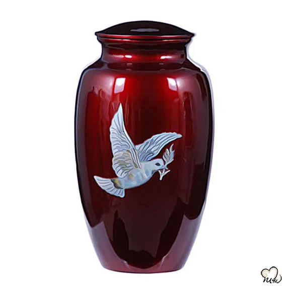Red Mother of Pearl Dove Cremation Urn