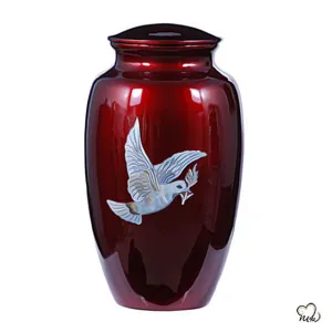 Red Mother of Pearl Dove Cremation Urn