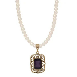 Regency Brontë Filigree Octagon Crystal Pendant 5mm Faux Pearl Strand Necklace 15"   3" Extender