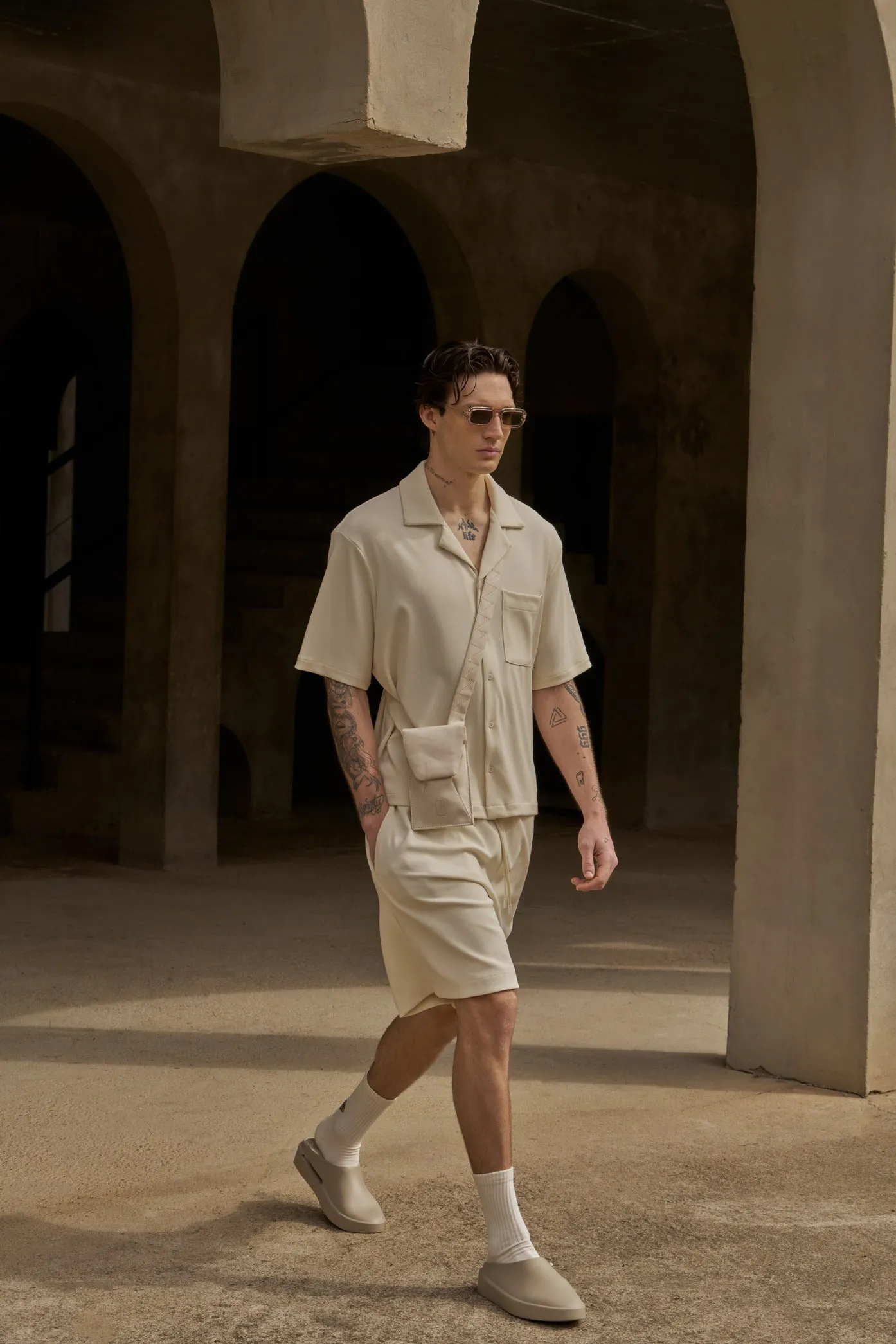 RIB BUTTON THROUGH SHIRT - OFF WHITE