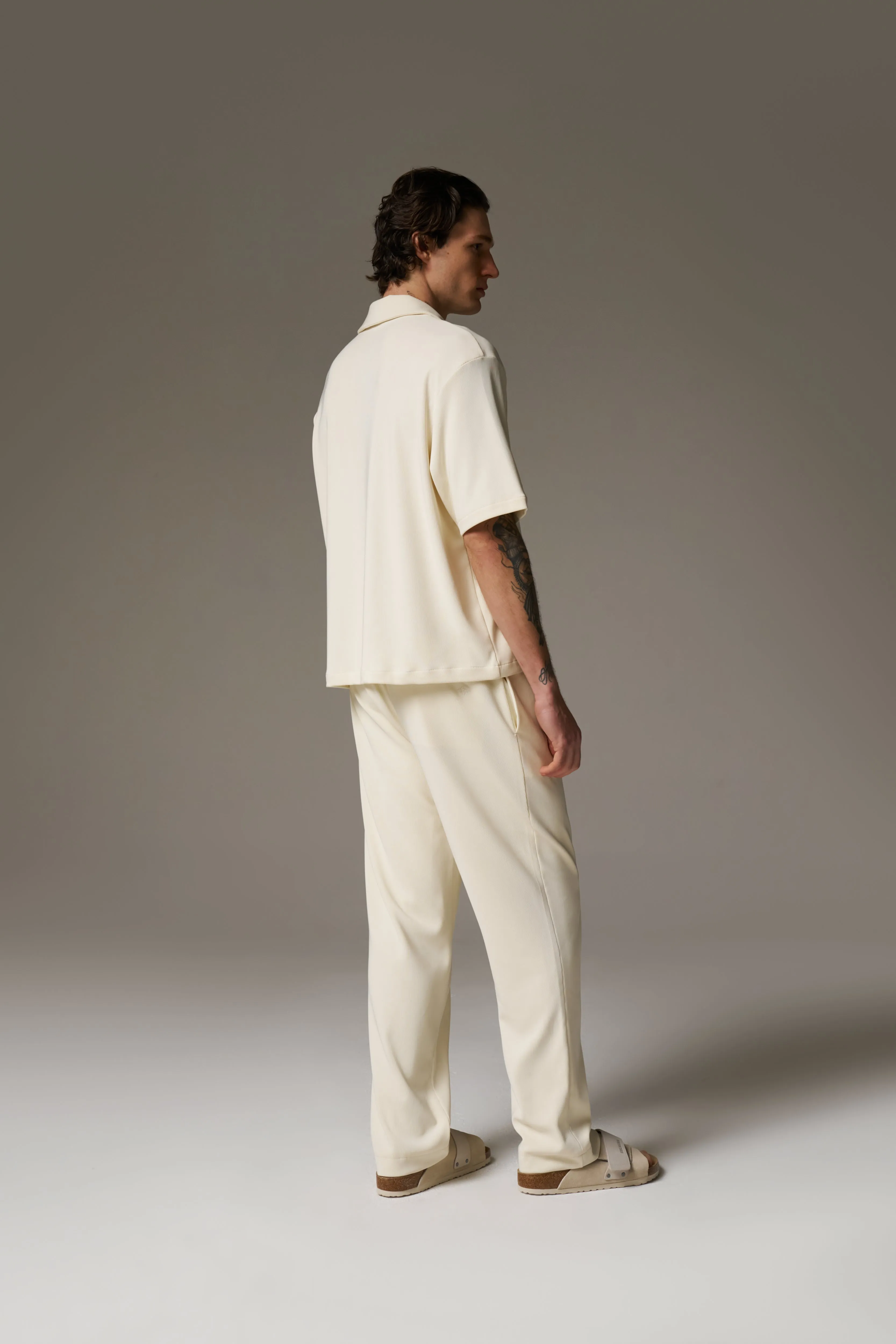 RIB BUTTON THROUGH SHIRT - OFF WHITE