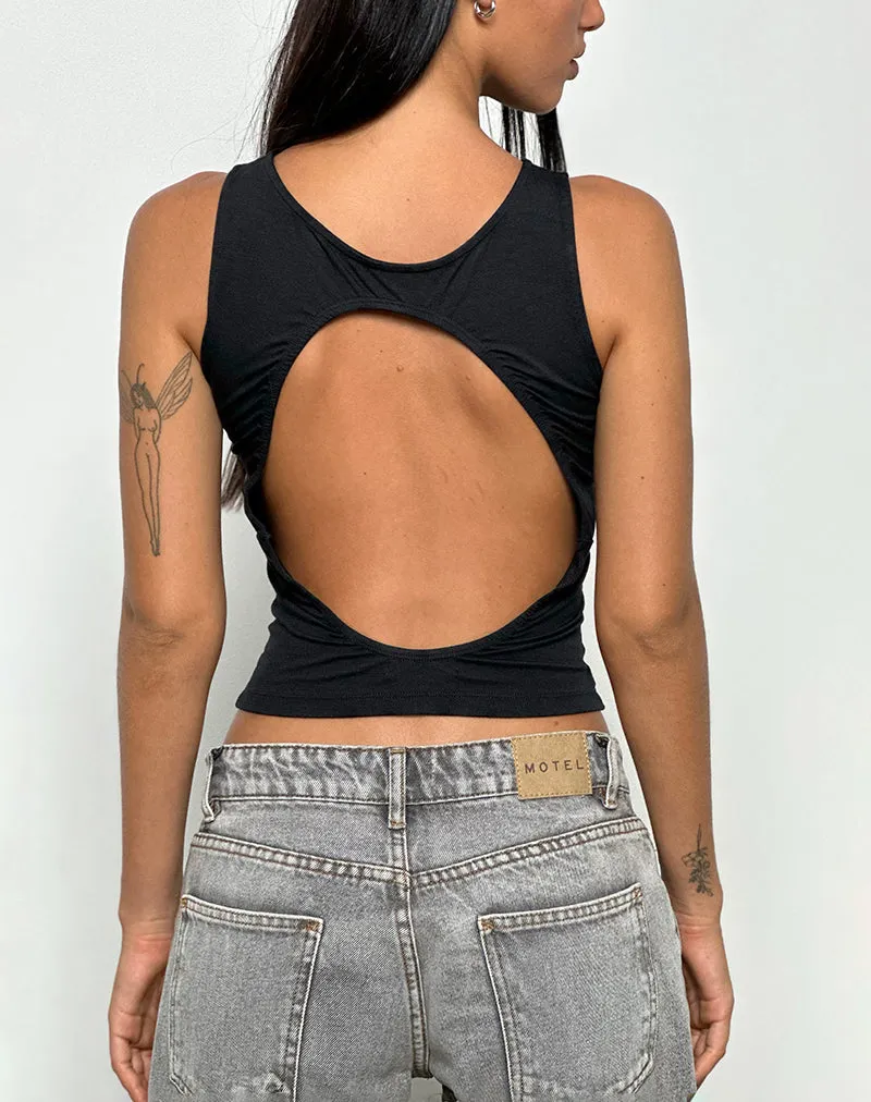 Rocio High Neck Backless Tank Top in Black