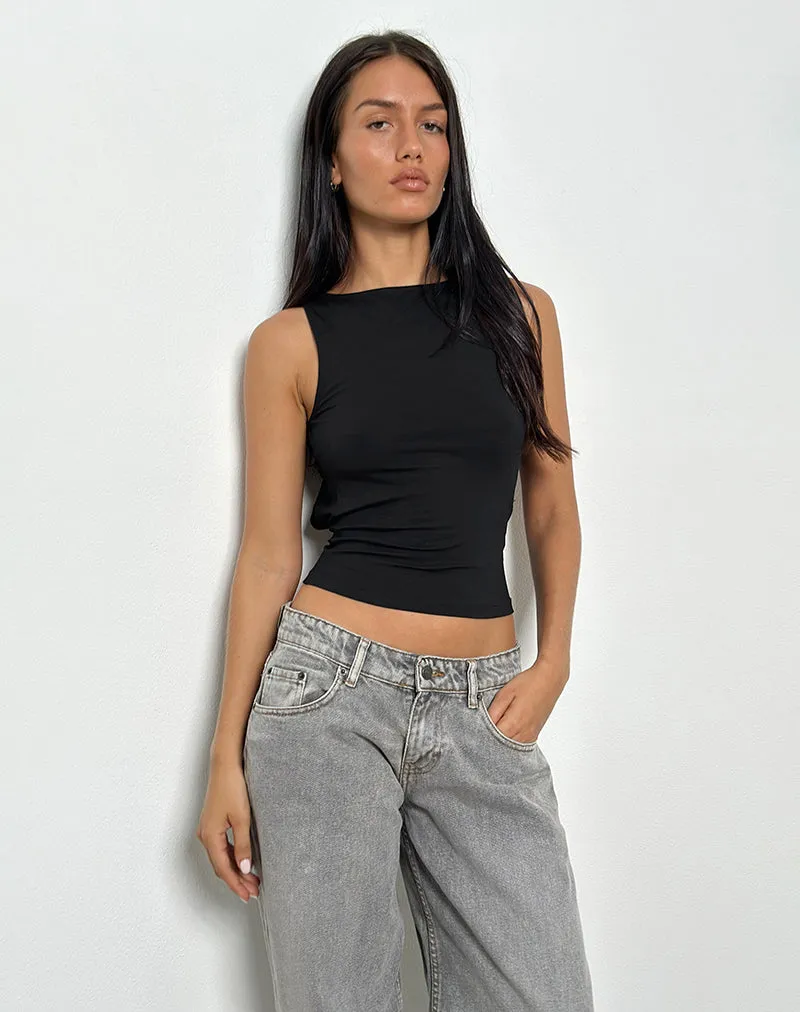 Rocio High Neck Backless Tank Top in Black
