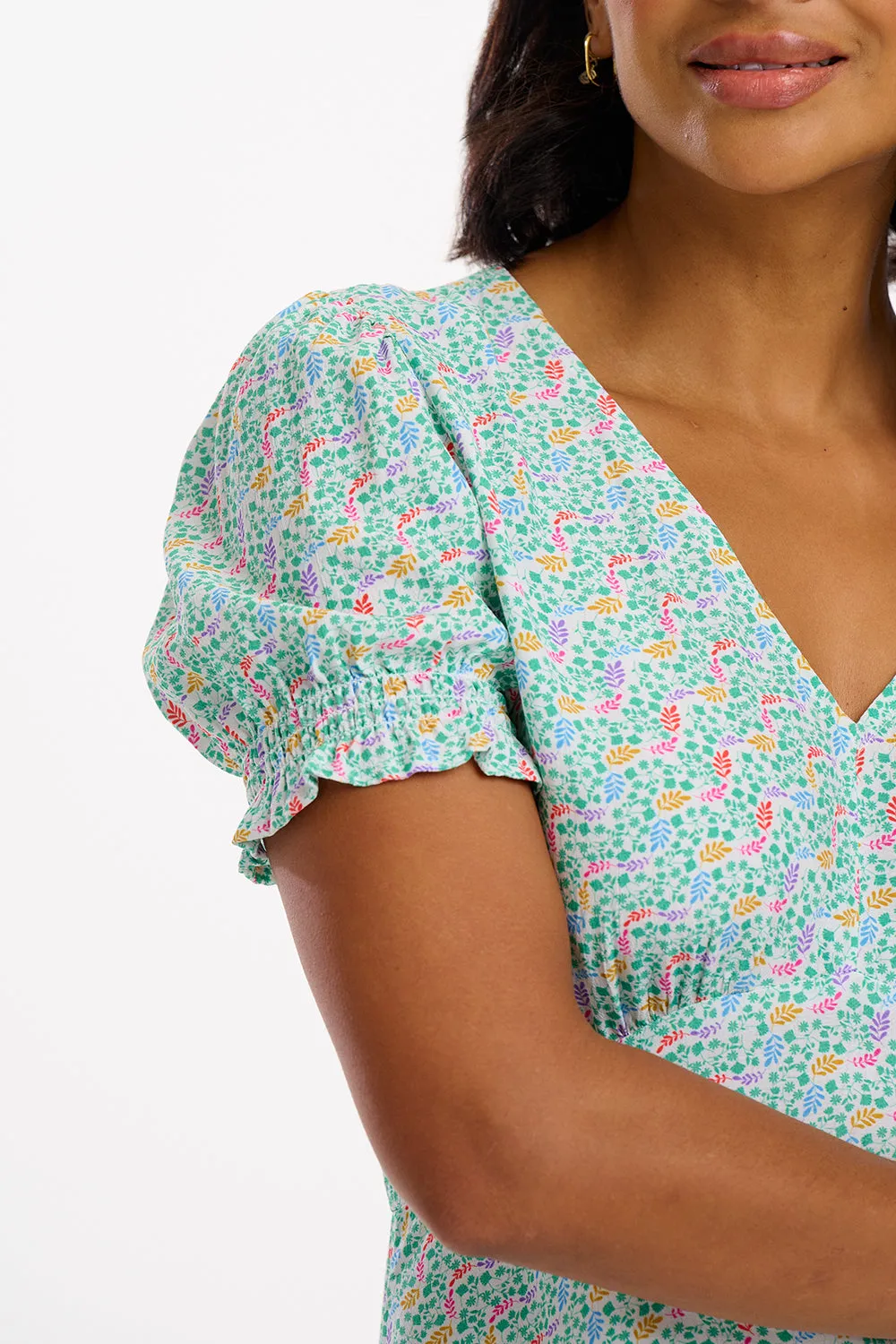 Rosario Mini Tea Dress - Off-White/Multi. Garden Waves