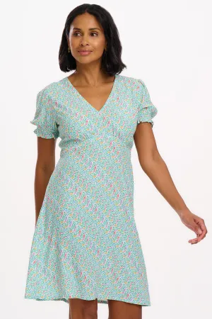 Rosario Mini Tea Dress - Off-White/Multi. Garden Waves