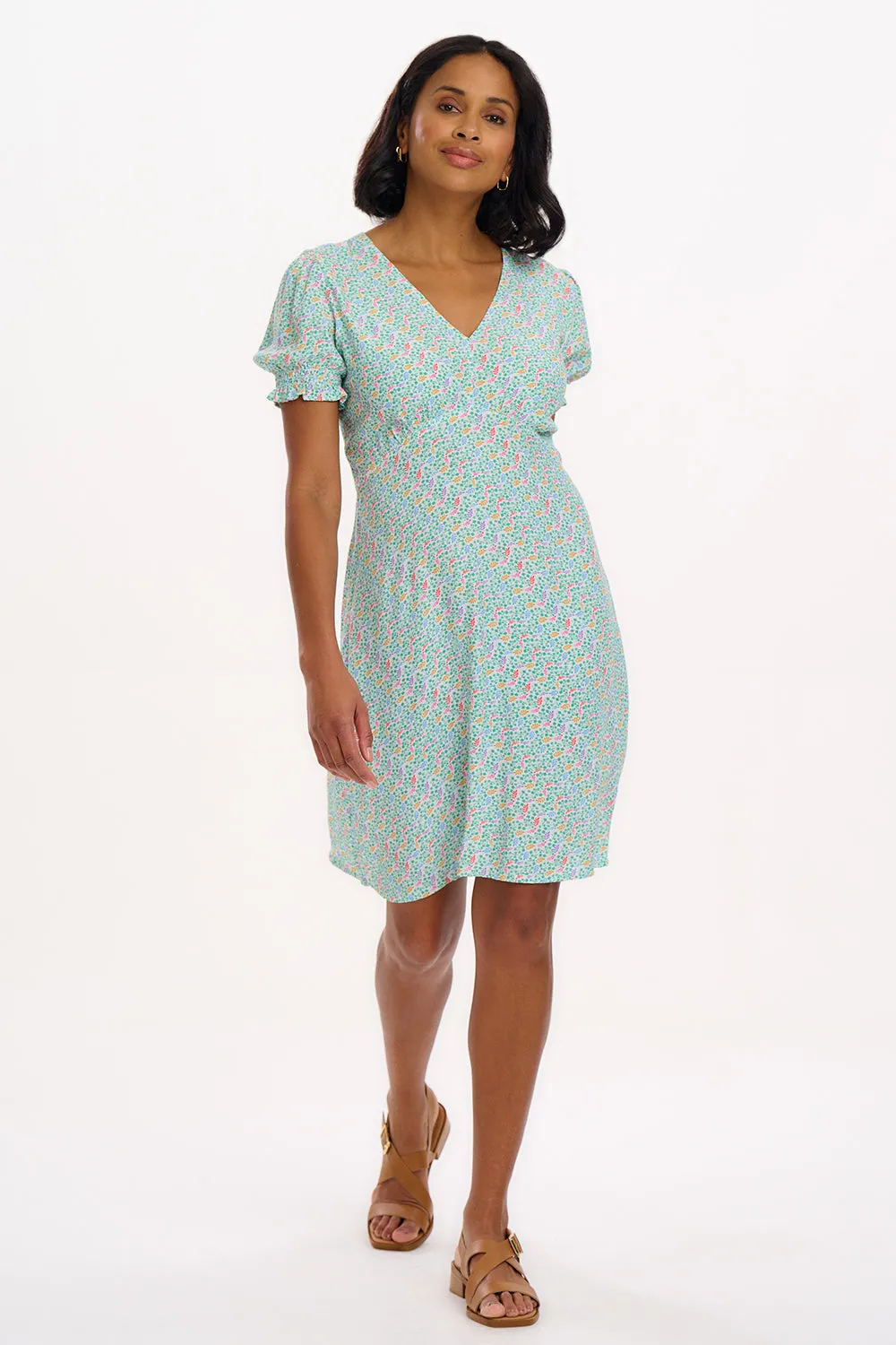 Rosario Mini Tea Dress - Off-White/Multi. Garden Waves