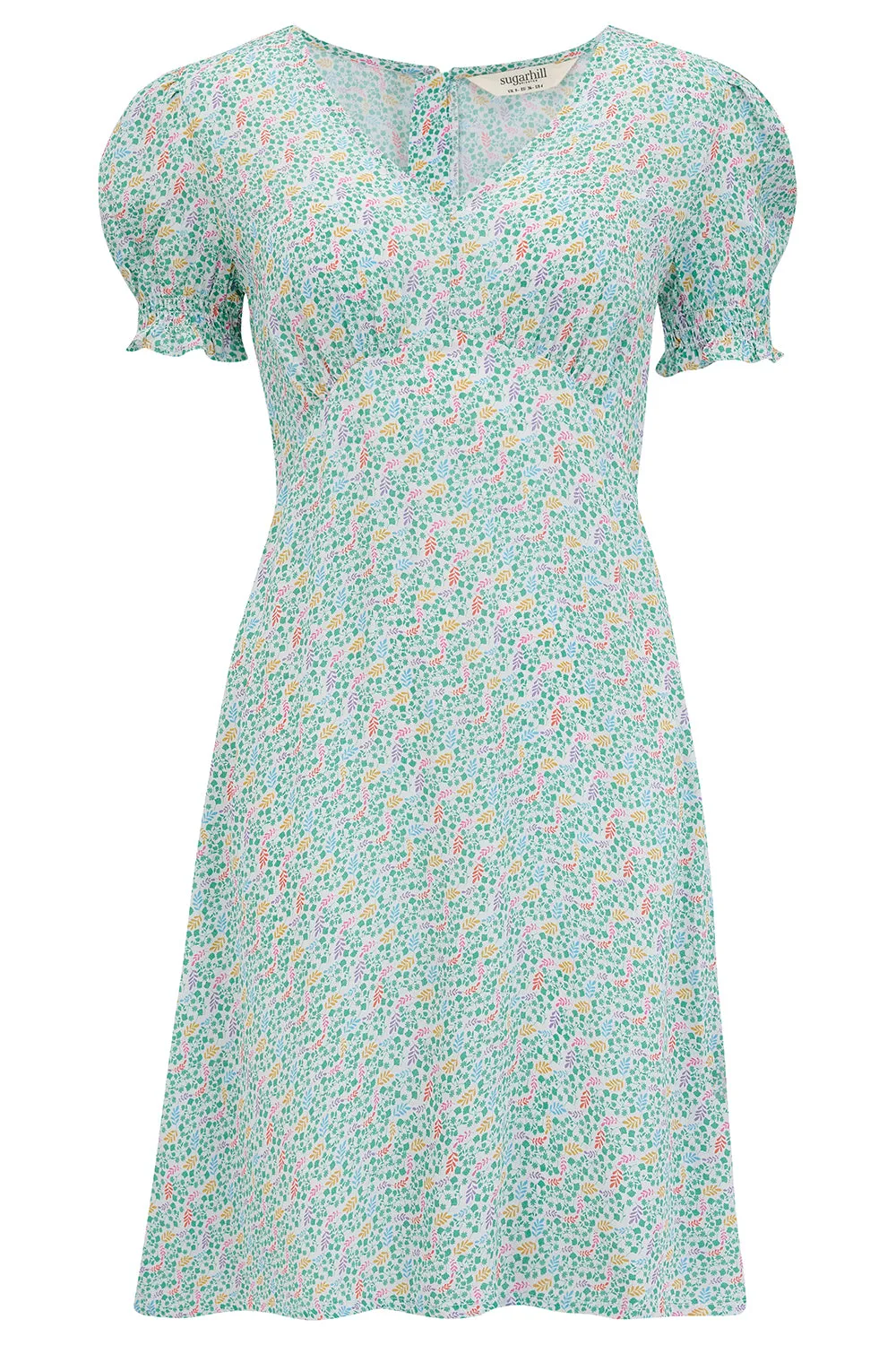 Rosario Mini Tea Dress - Off-White/Multi. Garden Waves