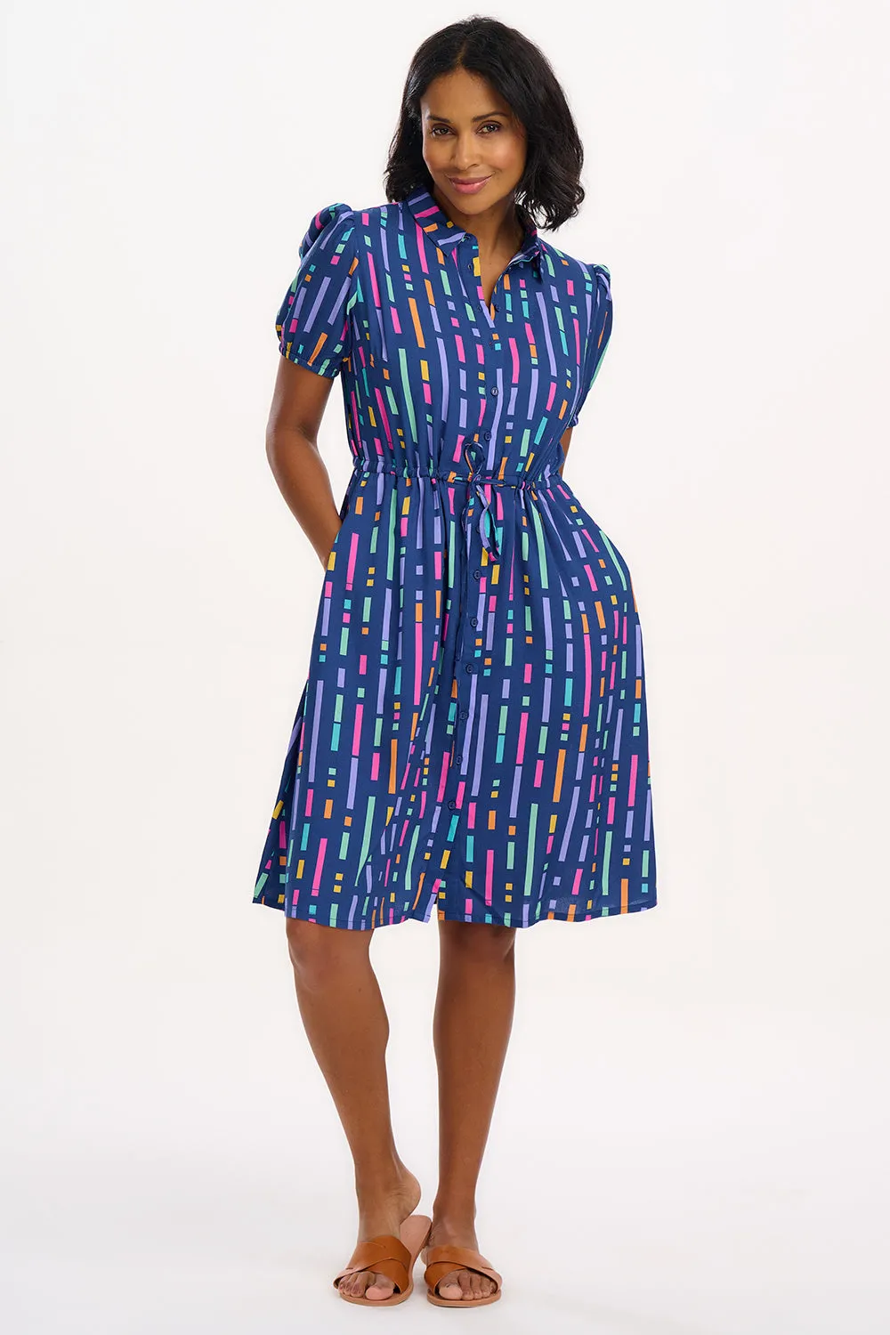 Salma Mini Shirt Dress - Blue. Broken Lines