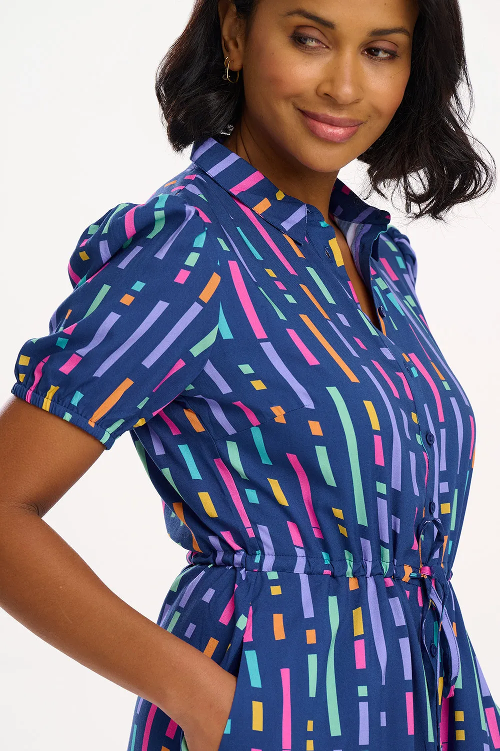 Salma Mini Shirt Dress - Blue. Broken Lines